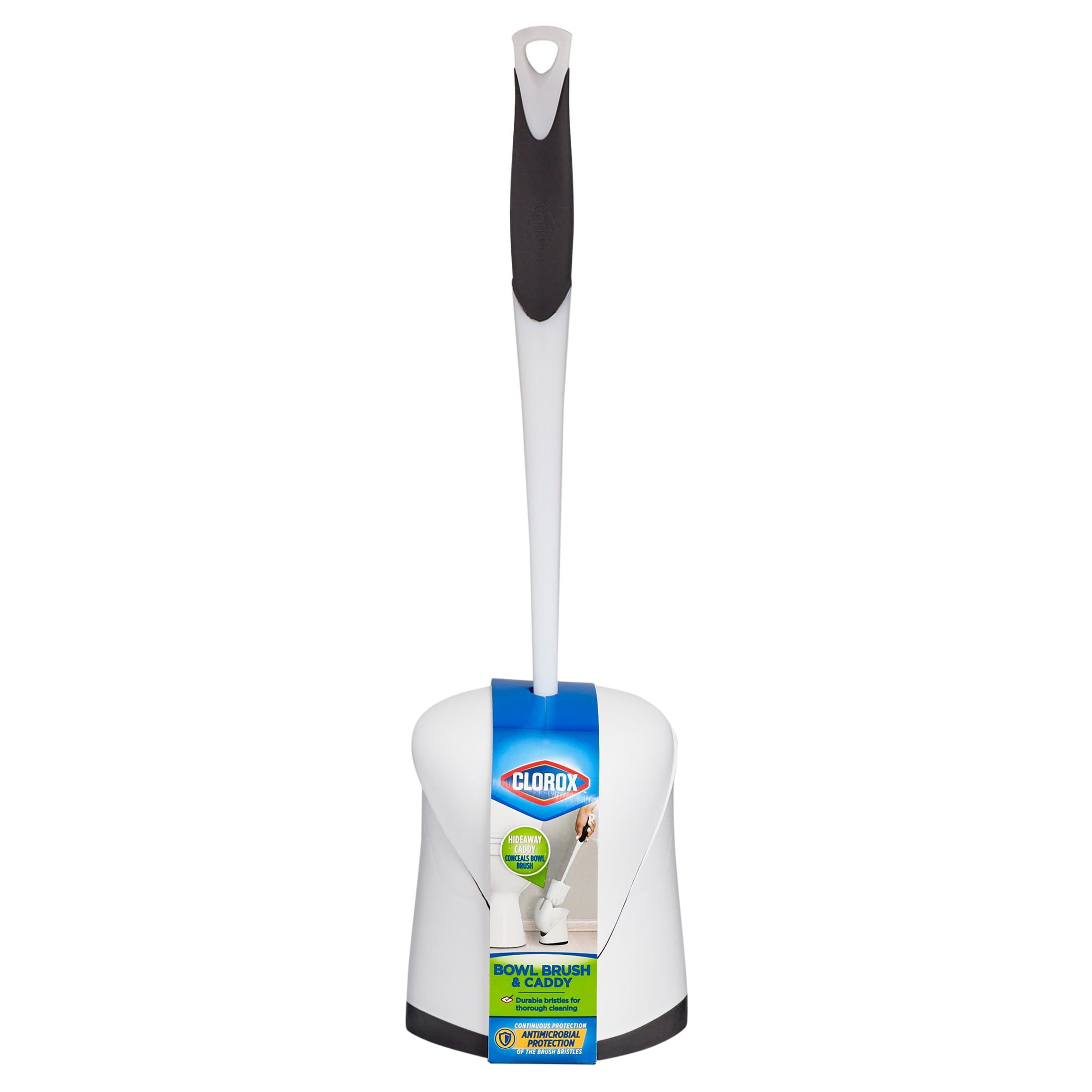 White and Black Toilet Bowl Brush with Hideaway Caddy