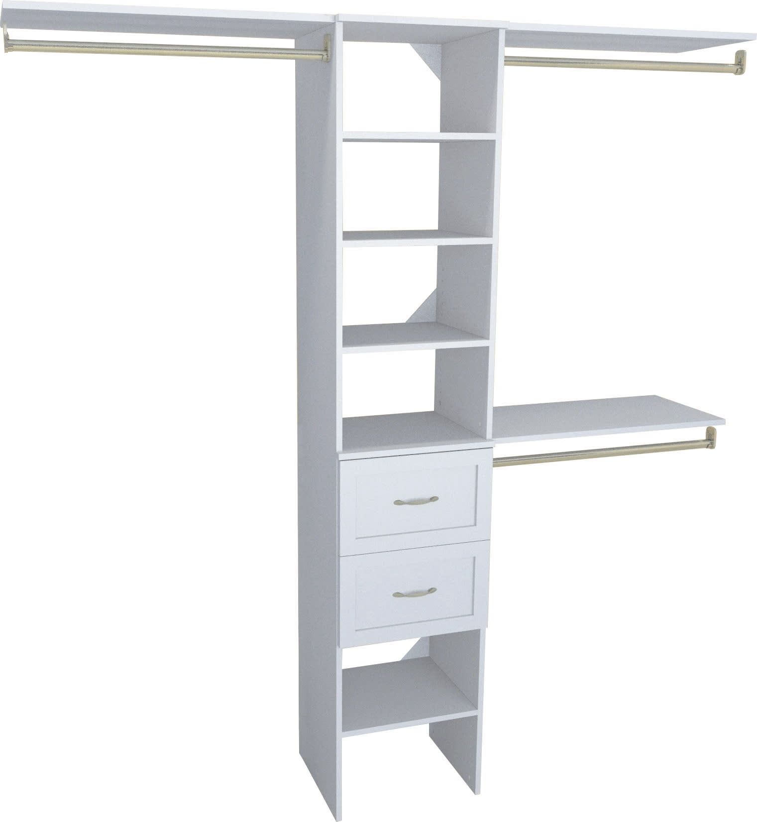 Pure White Laminate Closet Organizer with Shelves and Drawers