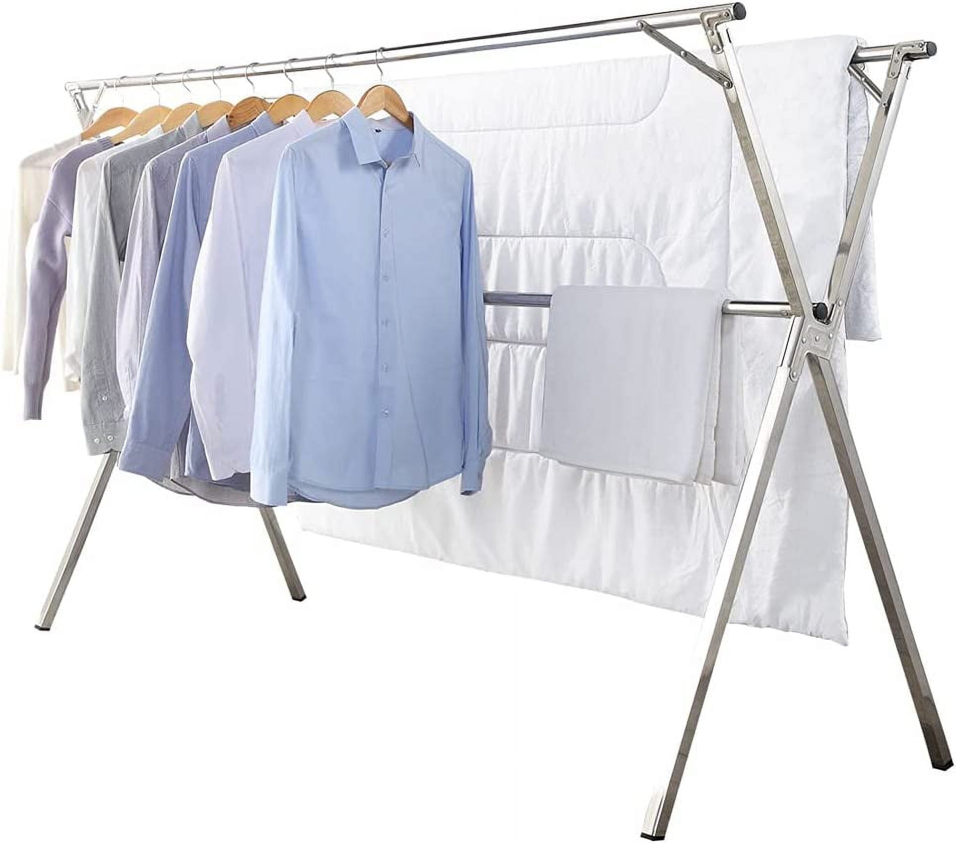 Foldable Stainless Steel Indoor Outdoor Clothes Drying Rack, 63 Inches