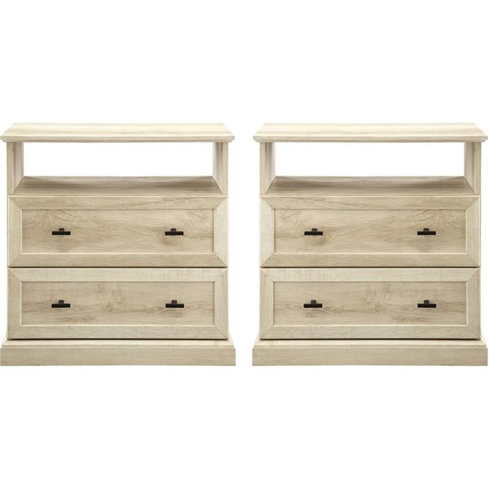 White Oak 2-Drawer Nightstand Set with Open Cubby