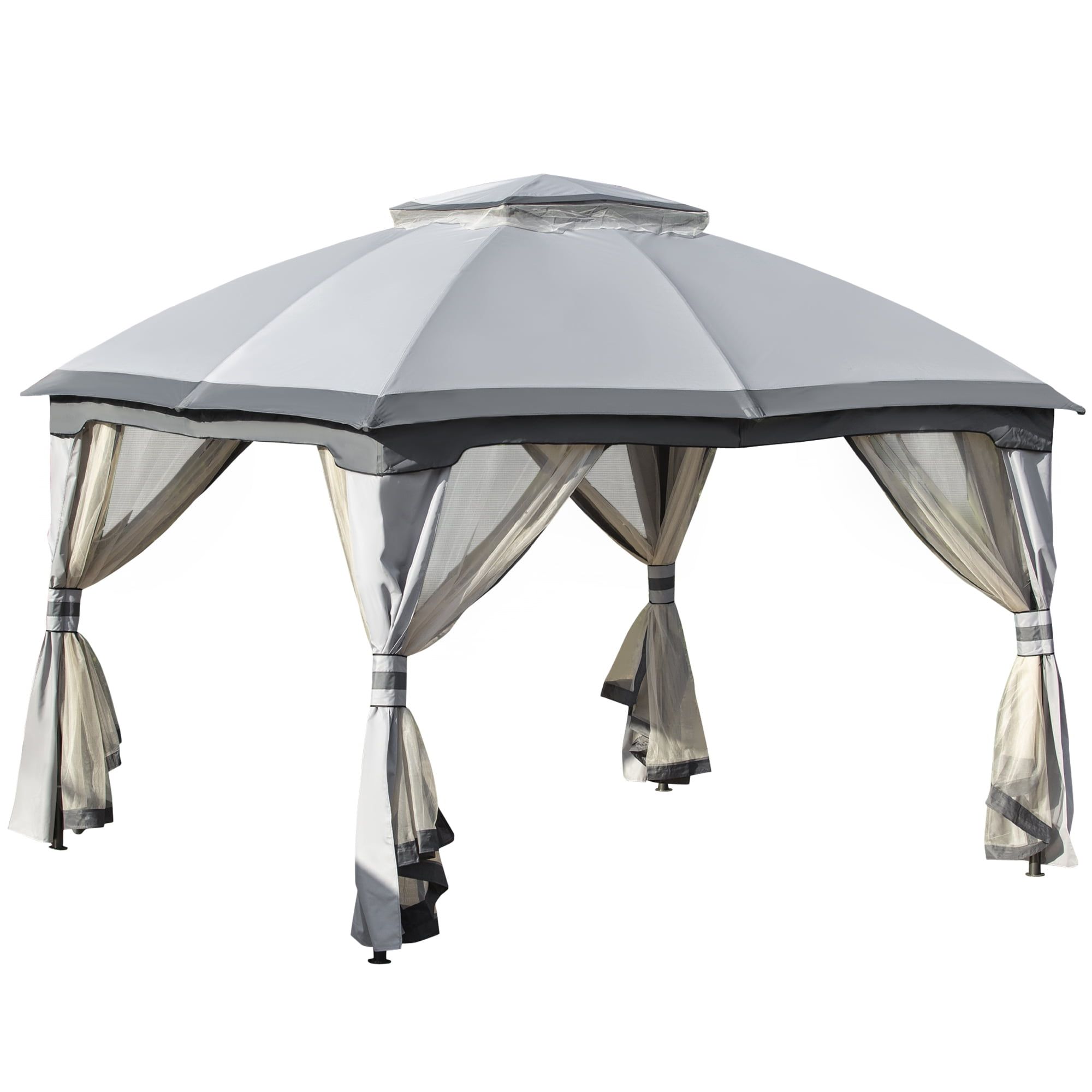 Gray 10' x 12' Outdoor Grill Gazebo with Mesh Sidewalls