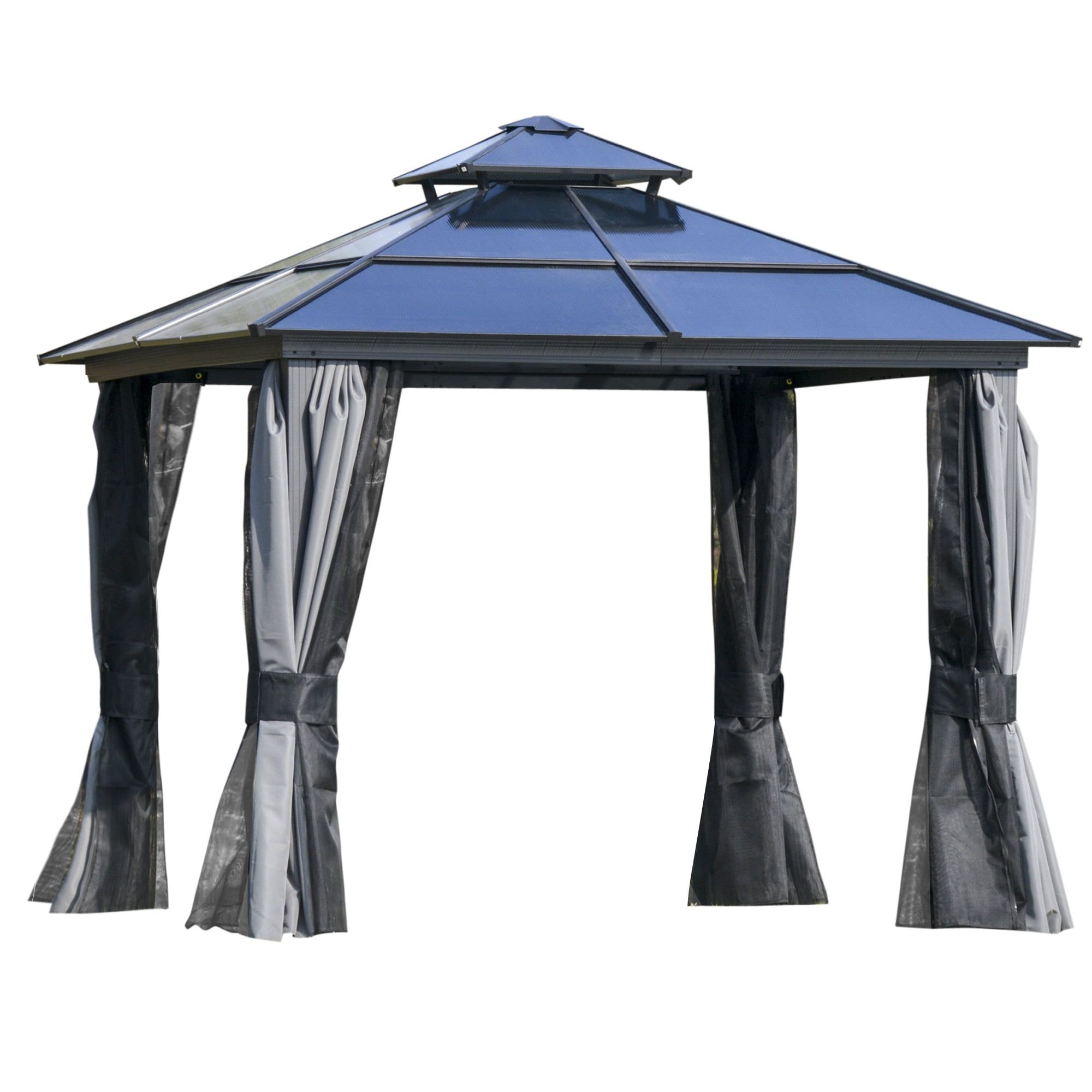 Gray 10' x 10' Aluminum Patio Gazebo with Netting and Curtains