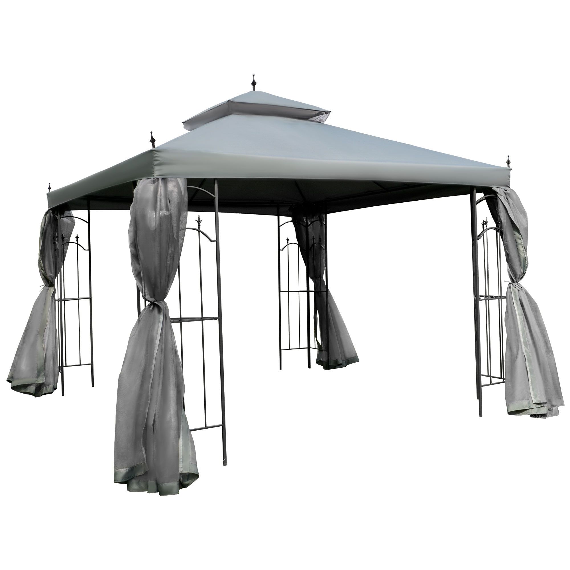 Gray 10' x 10' Steel Patio Gazebo with Netting