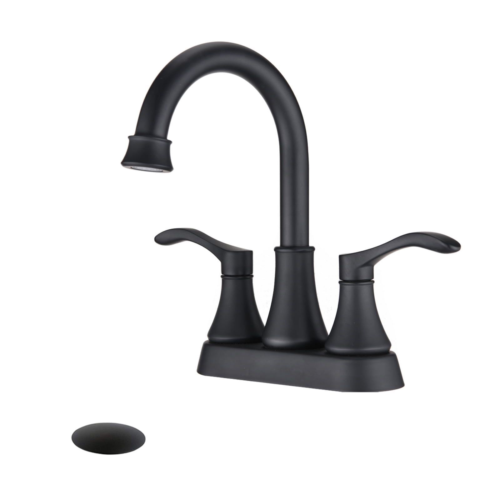 Matte Black Double Handle High Arc Bathroom Faucet with Pop Up Drain