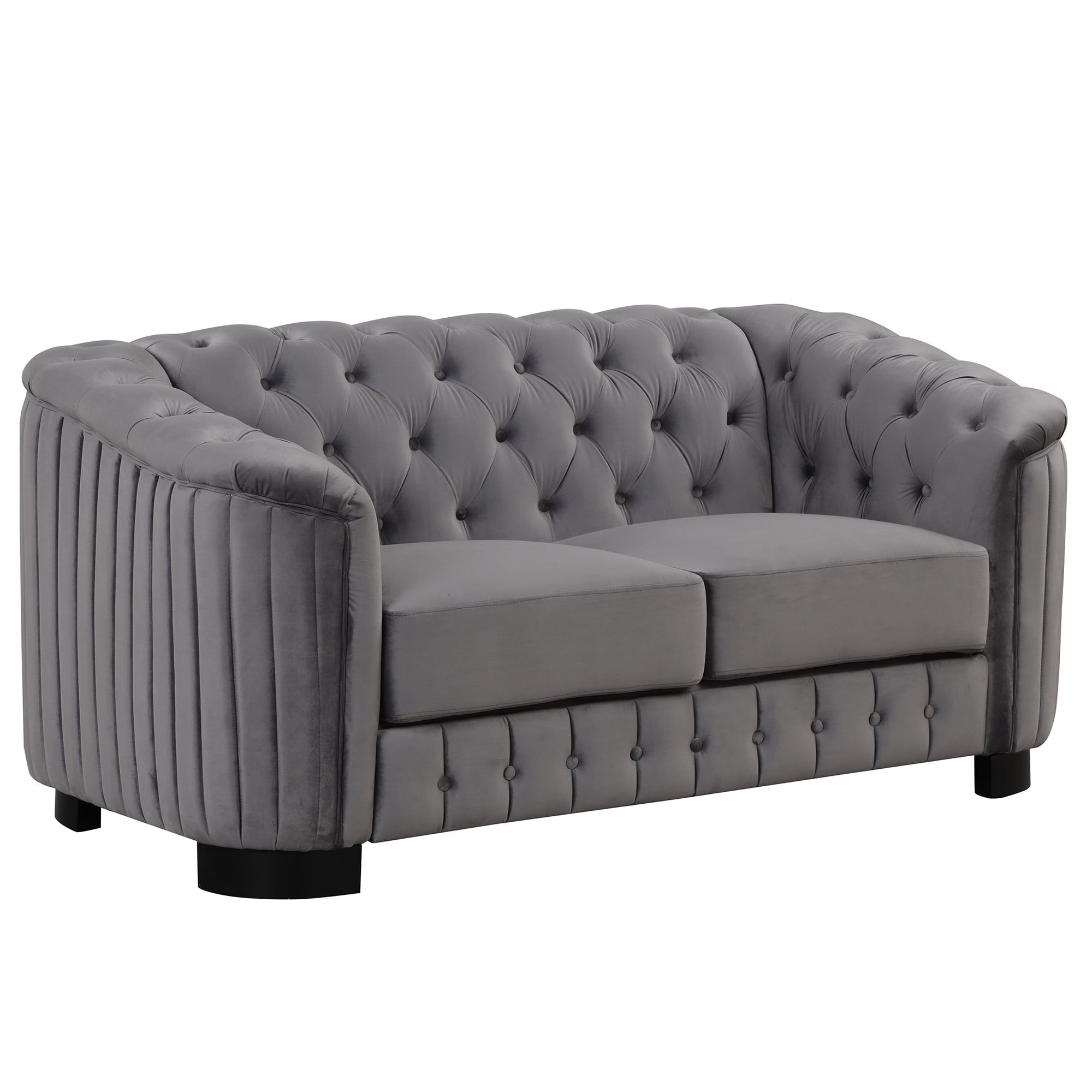 Gray Tufted Velvet Loveseat with Removable Cushions