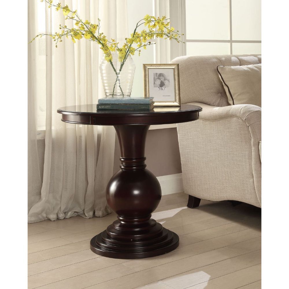 Elegant Alyx Espresso Round Wooden Pedestal Side Table