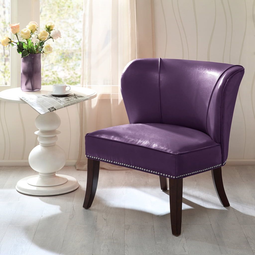 Purple Faux Leather Armless Accent Chair with Wood Legs