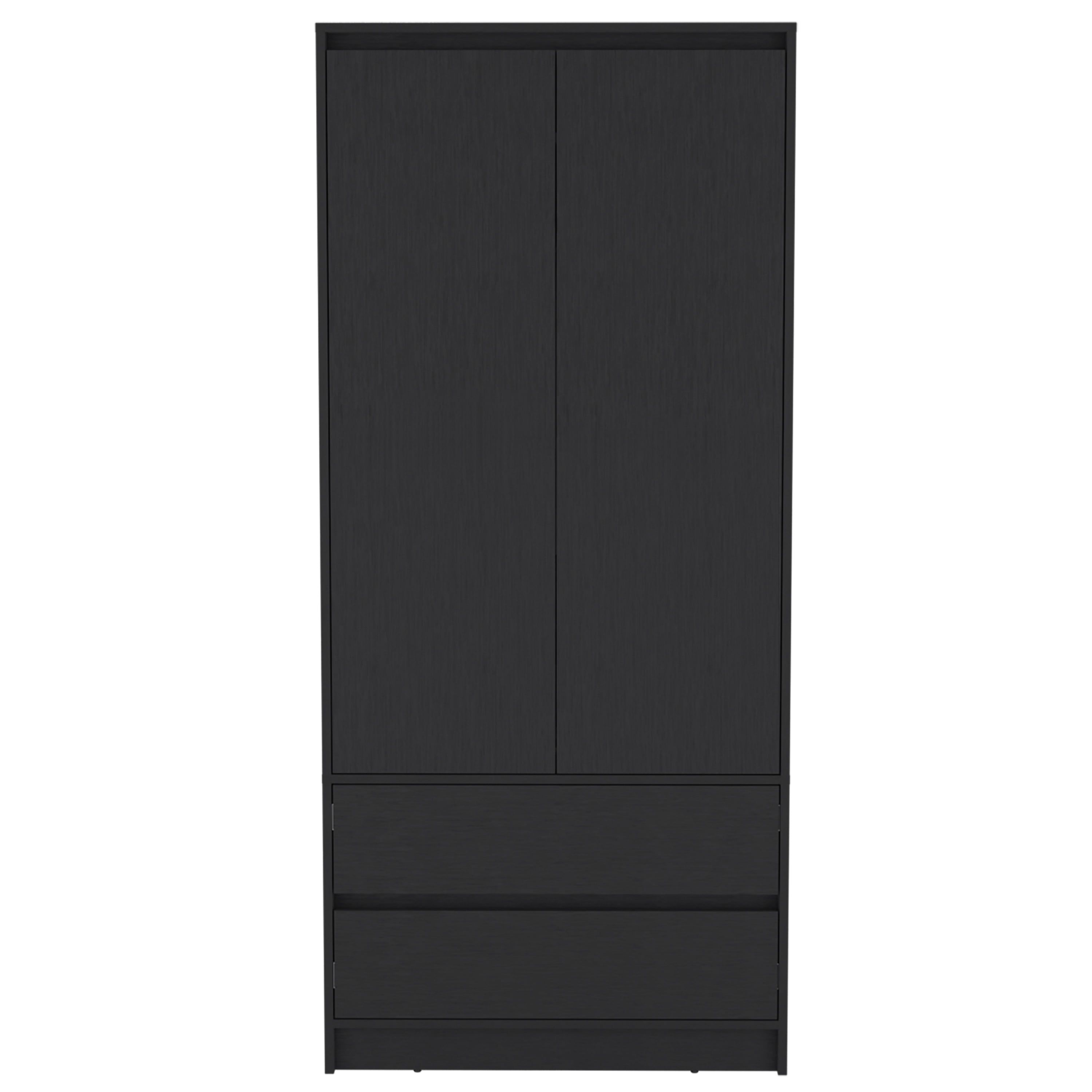 Black Two-Door Armoire with Two Drawers