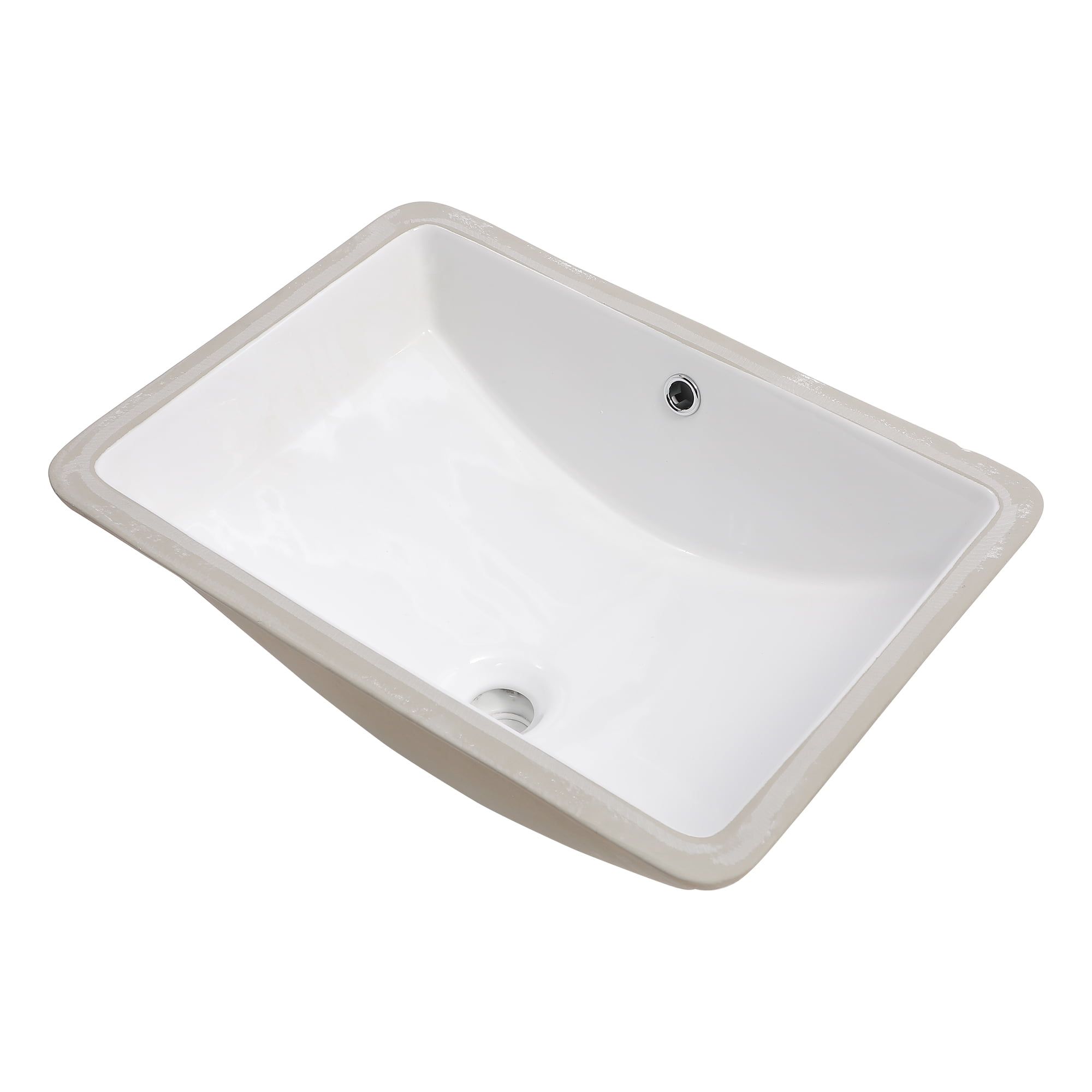 White Rectangular Ceramic Undermount Bathroom Sink with Overflow