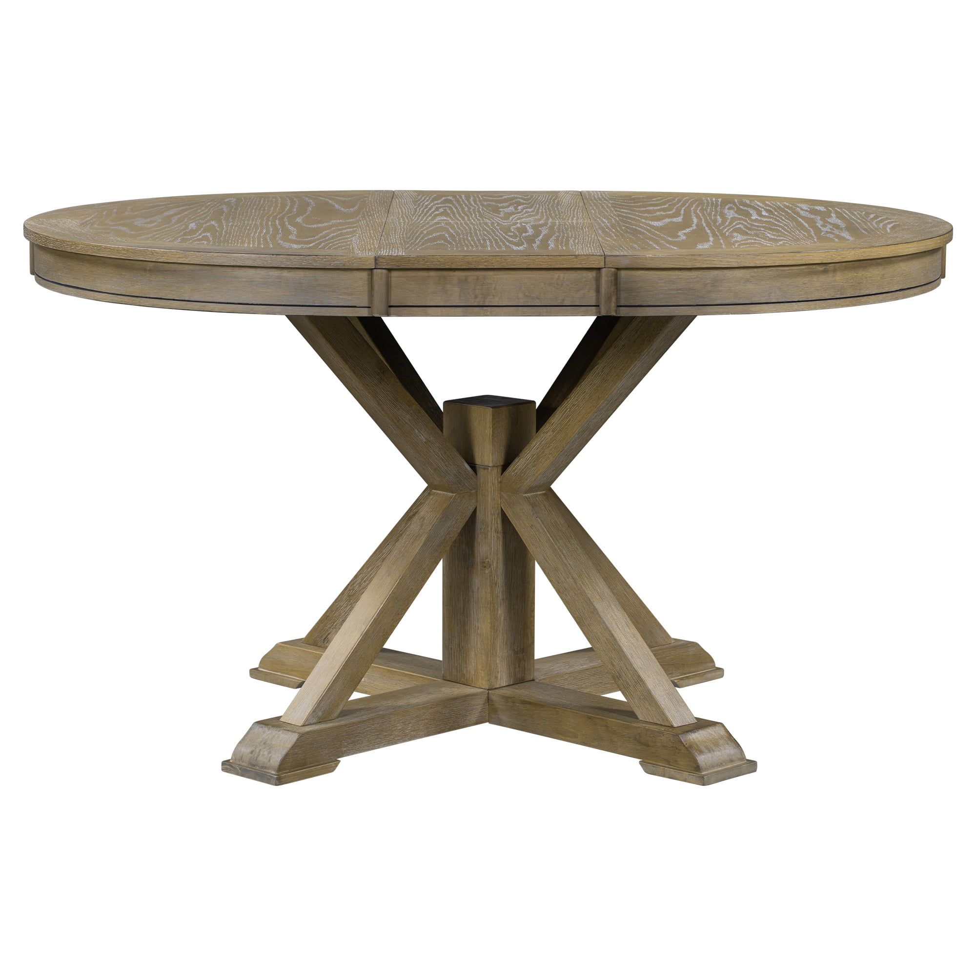 Natural Wood Wash Extendable Round Dining Table with Butterfly Leaf