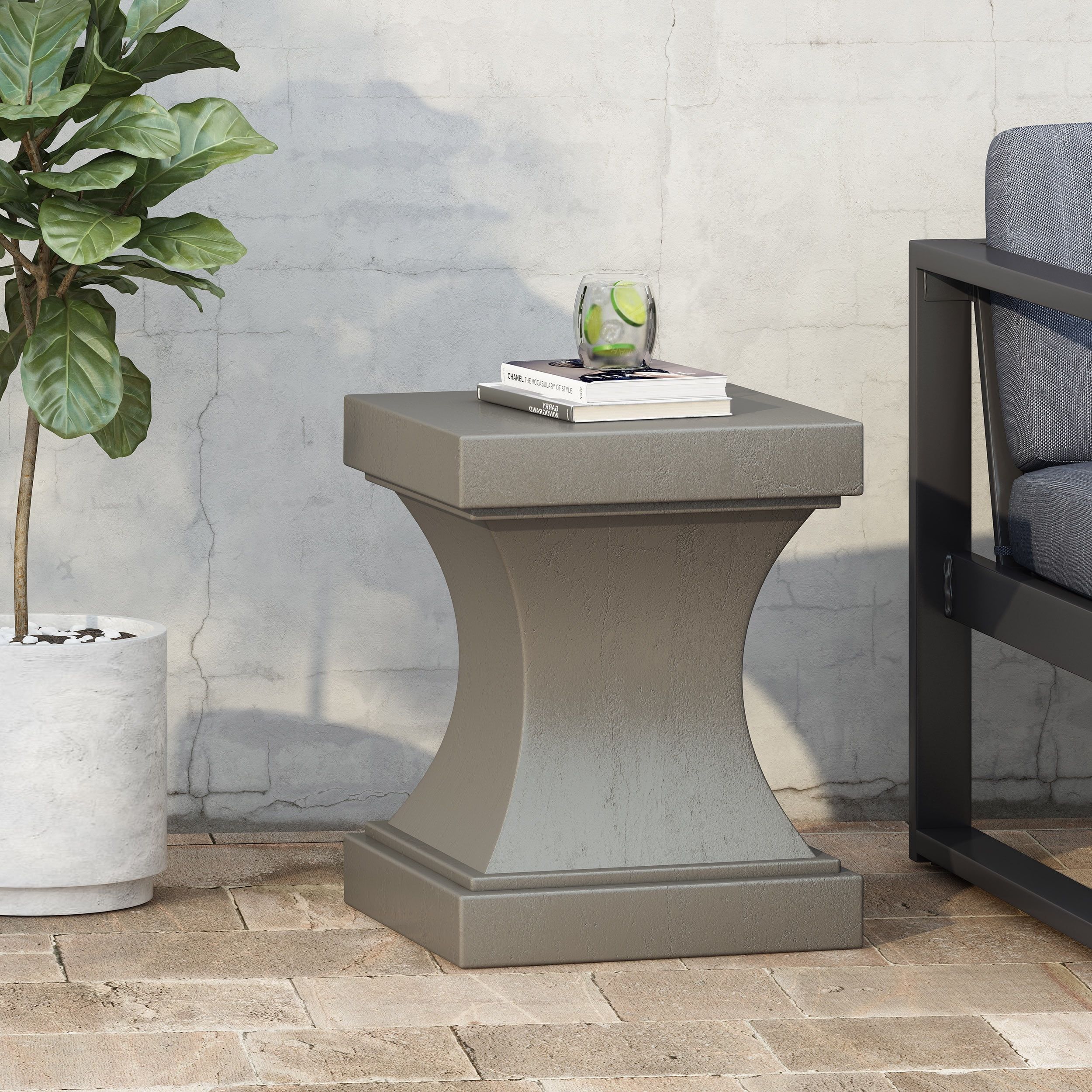 Light Gray Concrete Pedestal Side Table, 21.5 Inch