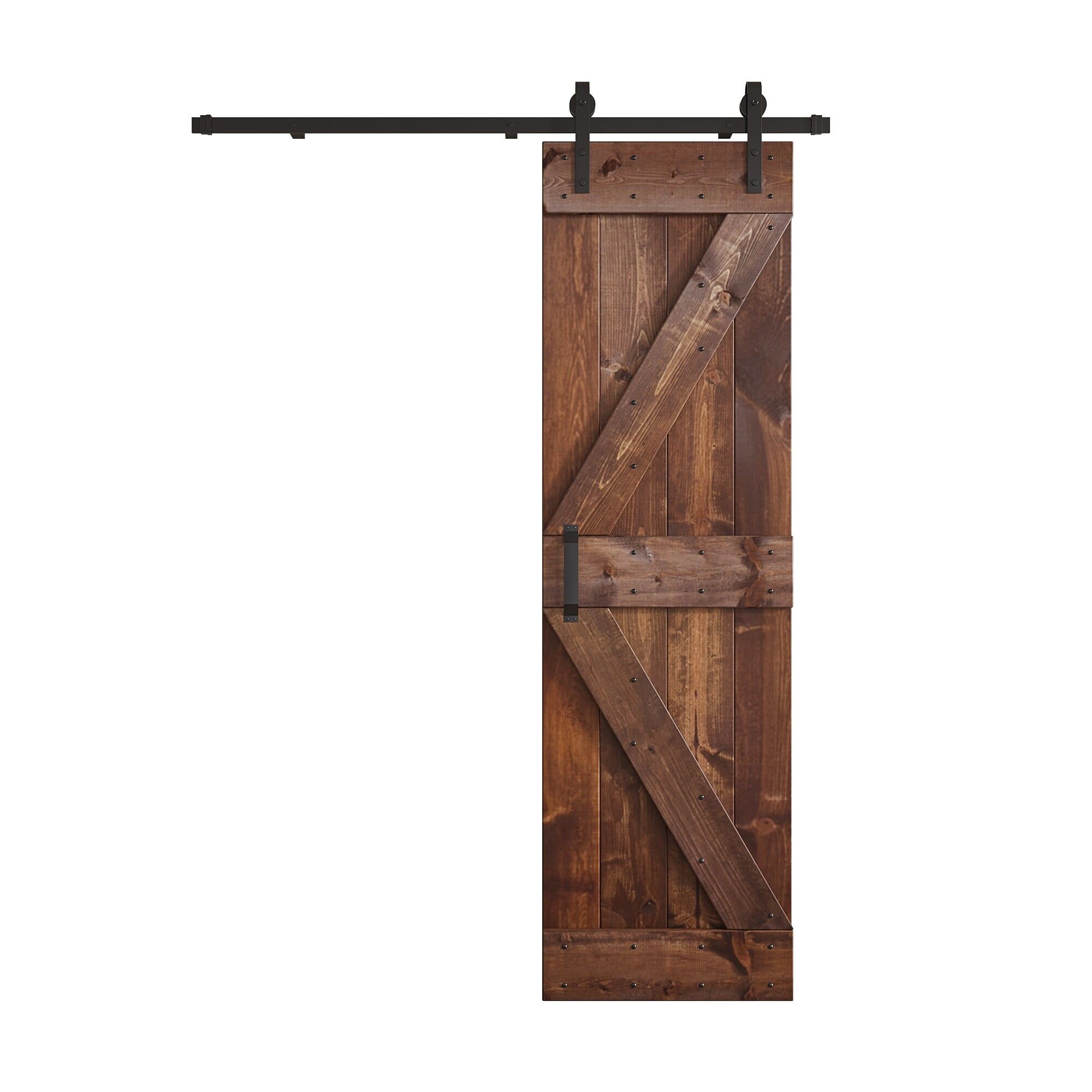 Dark Walnut Pine Wood Sliding Barn Door with Hardware Kit