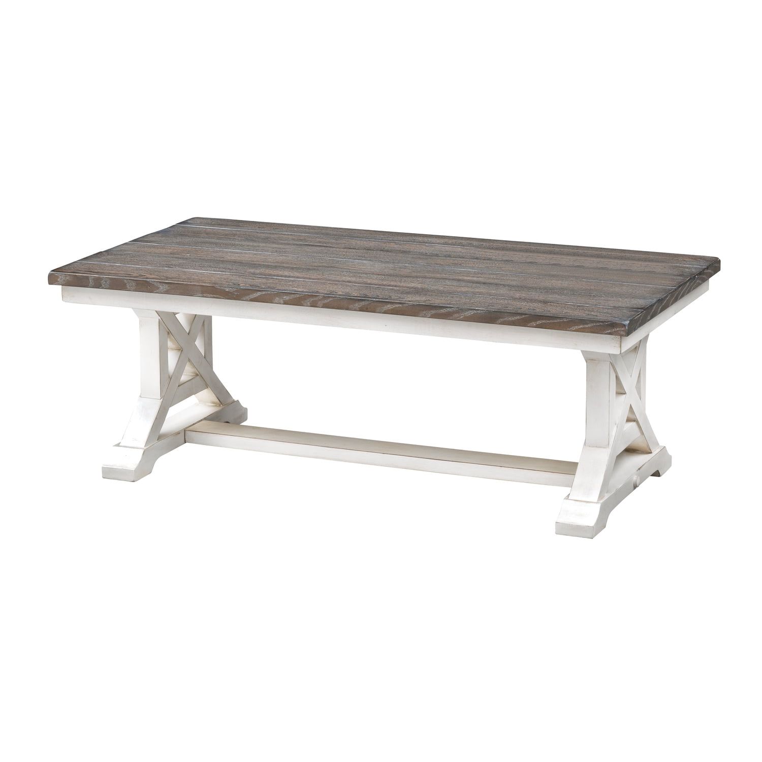 Bar Harbor Cream and Brown Pine Wood Rectangular Coffee Table