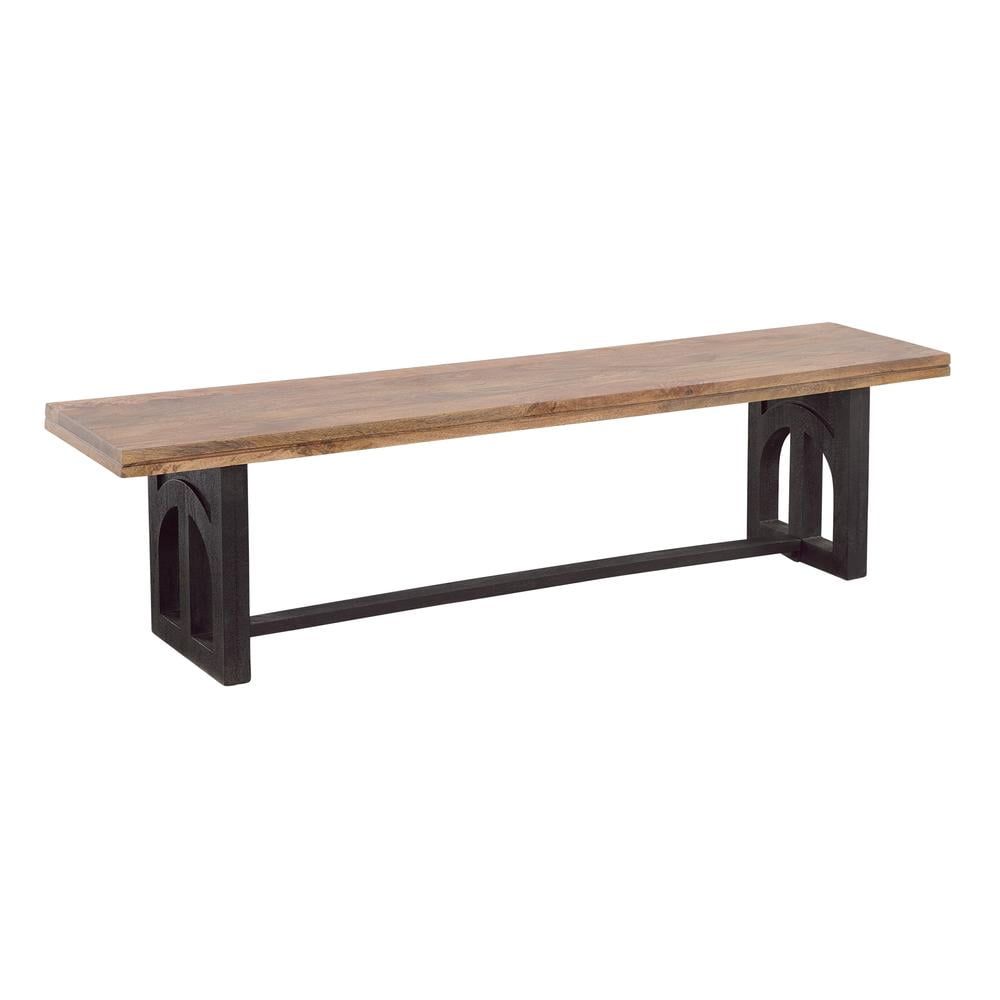 Rustic 70" Natural Mango Wood Dining Bench with Black Arched Legs