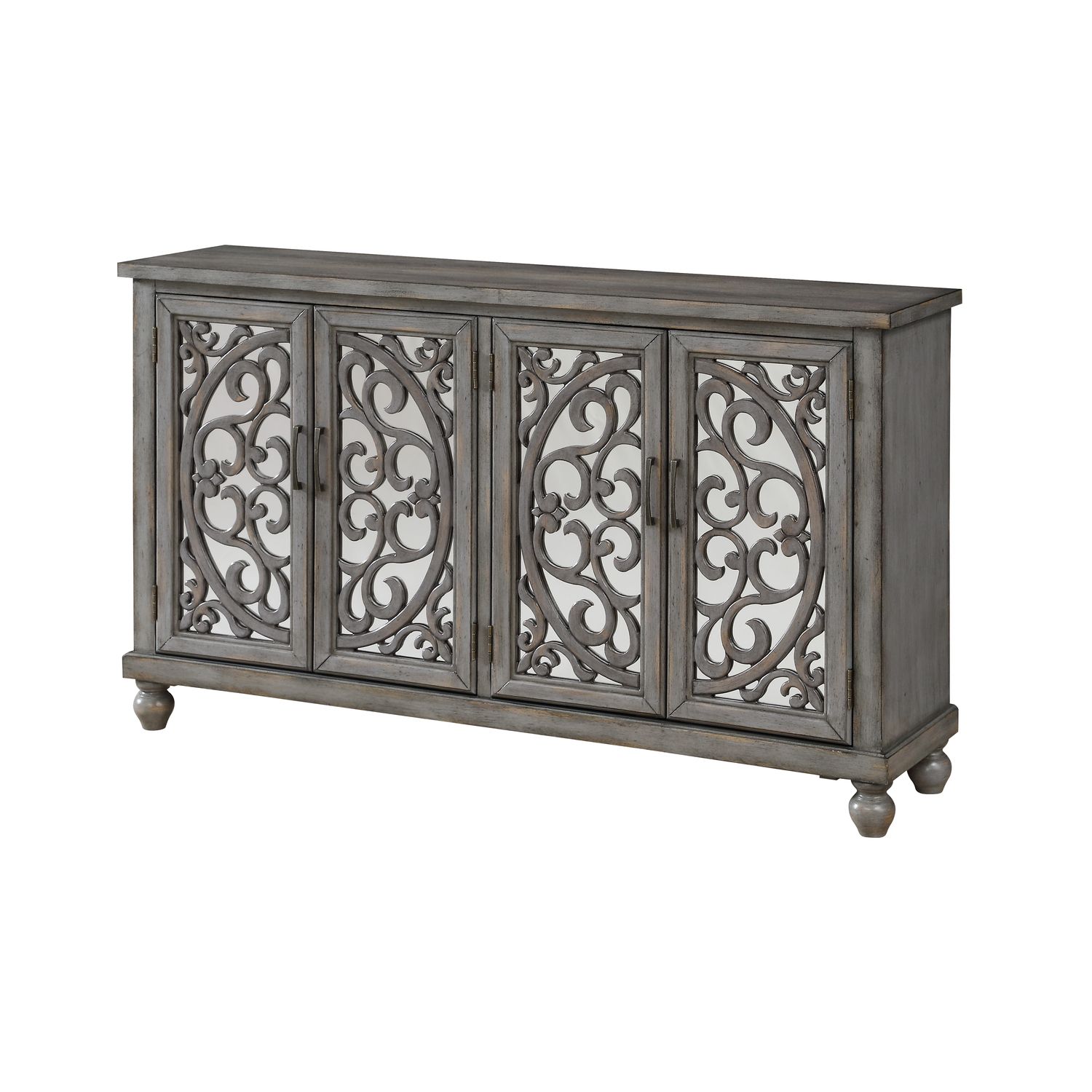 Hammond Grey Rub 60" Mirrored Traditional Credenza