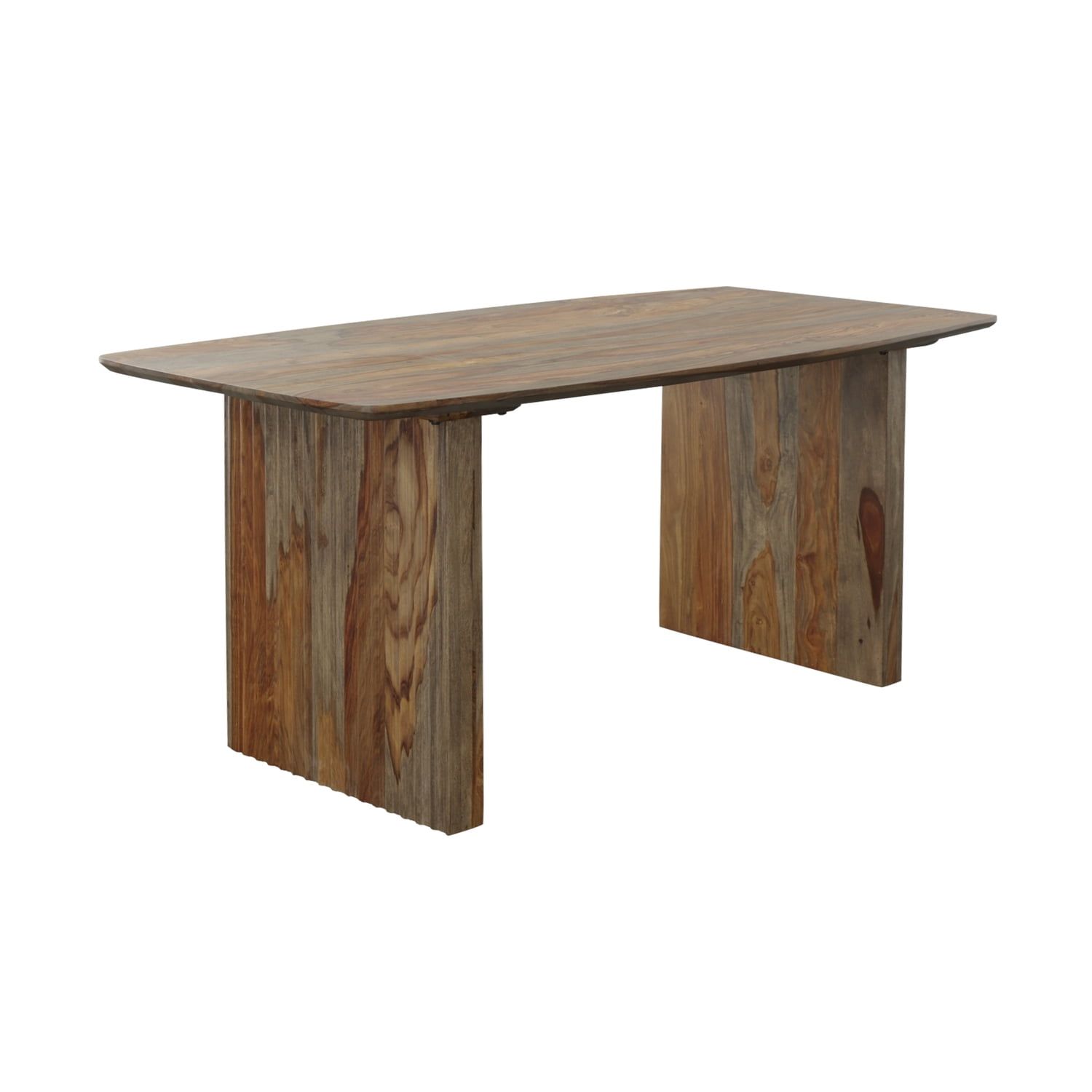 Reclaimed Sheesham Wood Rectangular Dining Table with Ribbed Legs