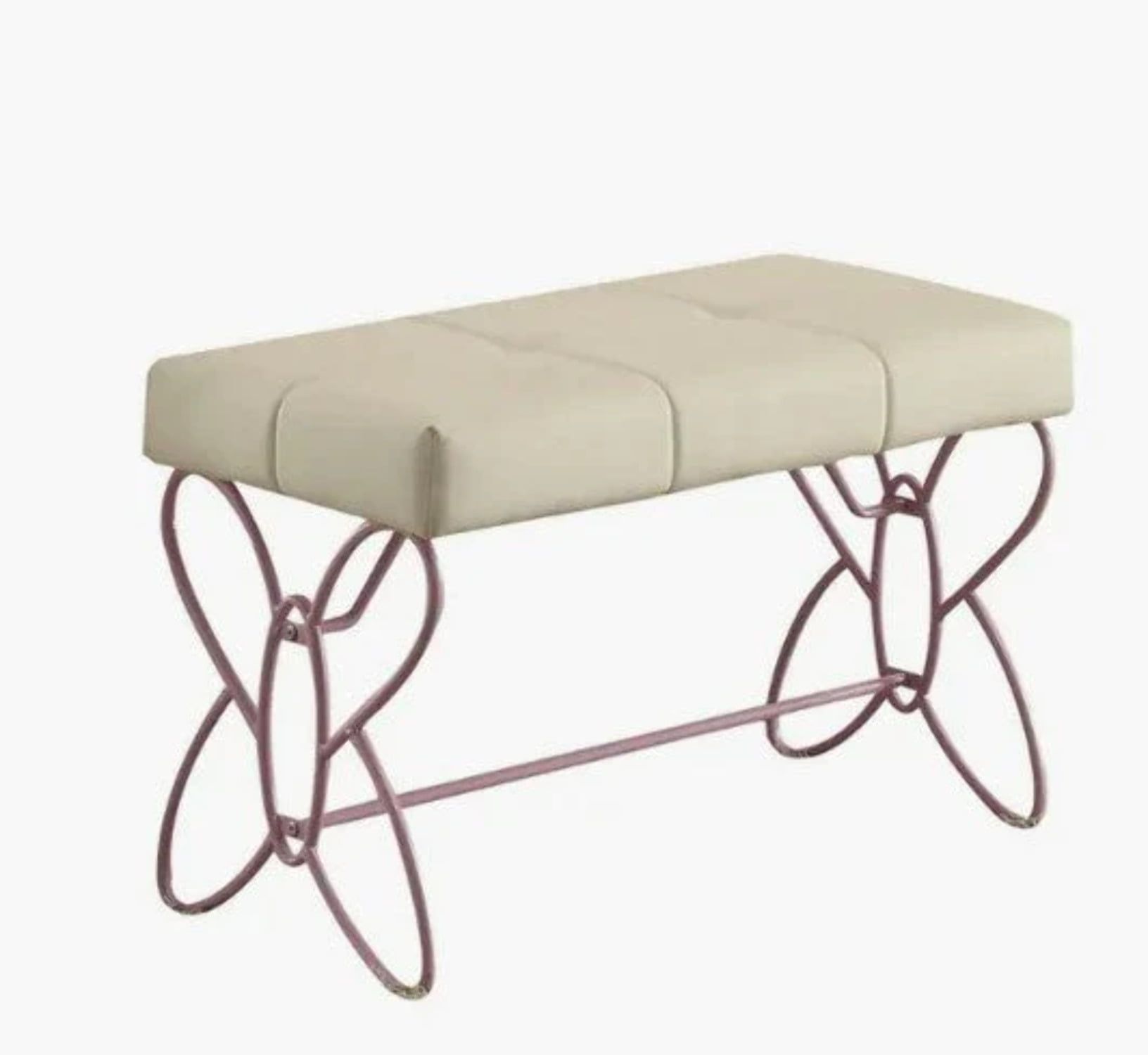 White and Light Purple Faux Leather Butterfly Bench