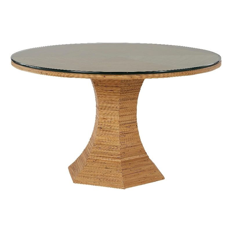 Nantucket Round Glass Top Rattan Dining Table