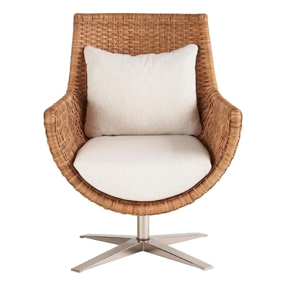 White Handcrafted Swivel Rattan Accent Chair