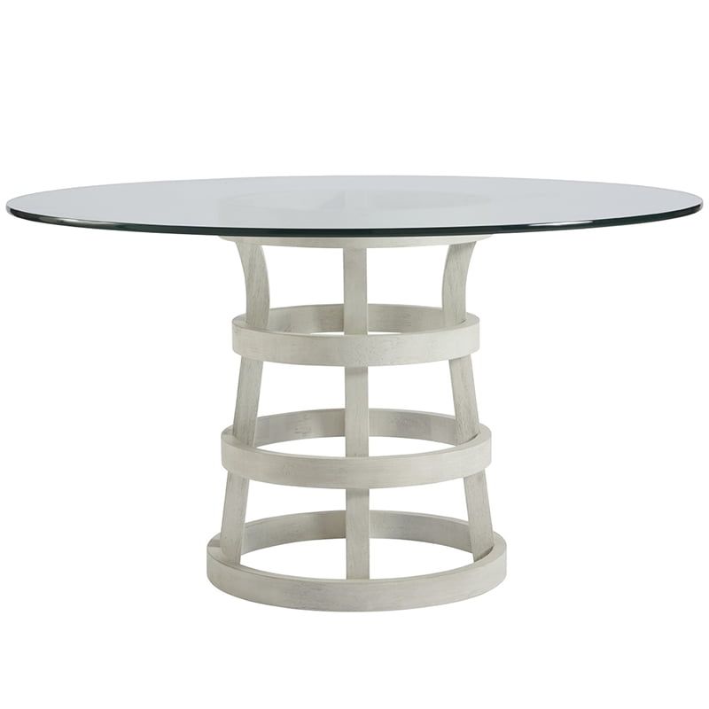 Coastal 54" Round Glass Dining Table with Sandbar Finish