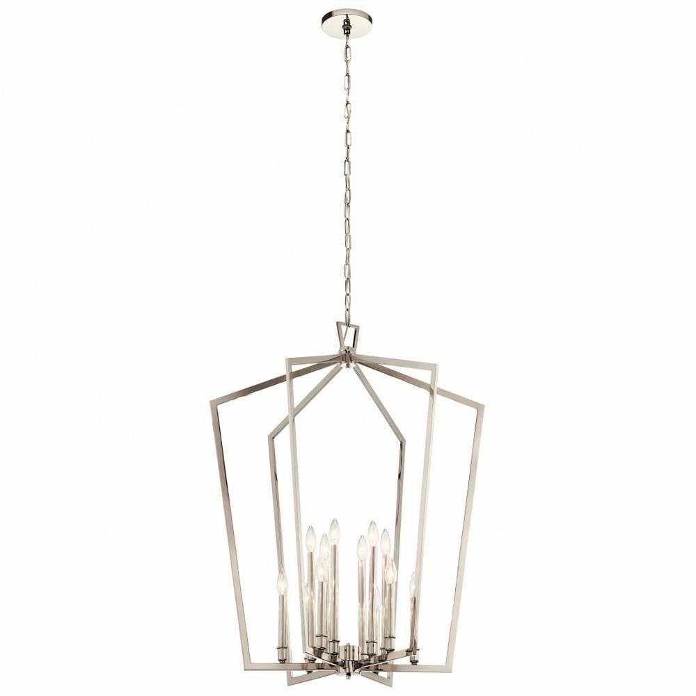 Polished Nickel 12-Light Cage Chandelier