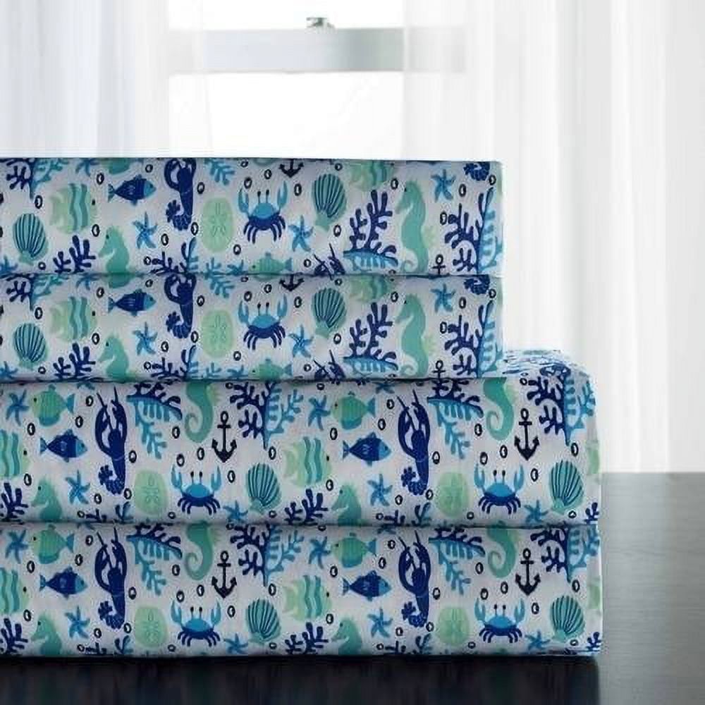 Clearwater Aqua Coastal Print Full Microfiber Sheet Set