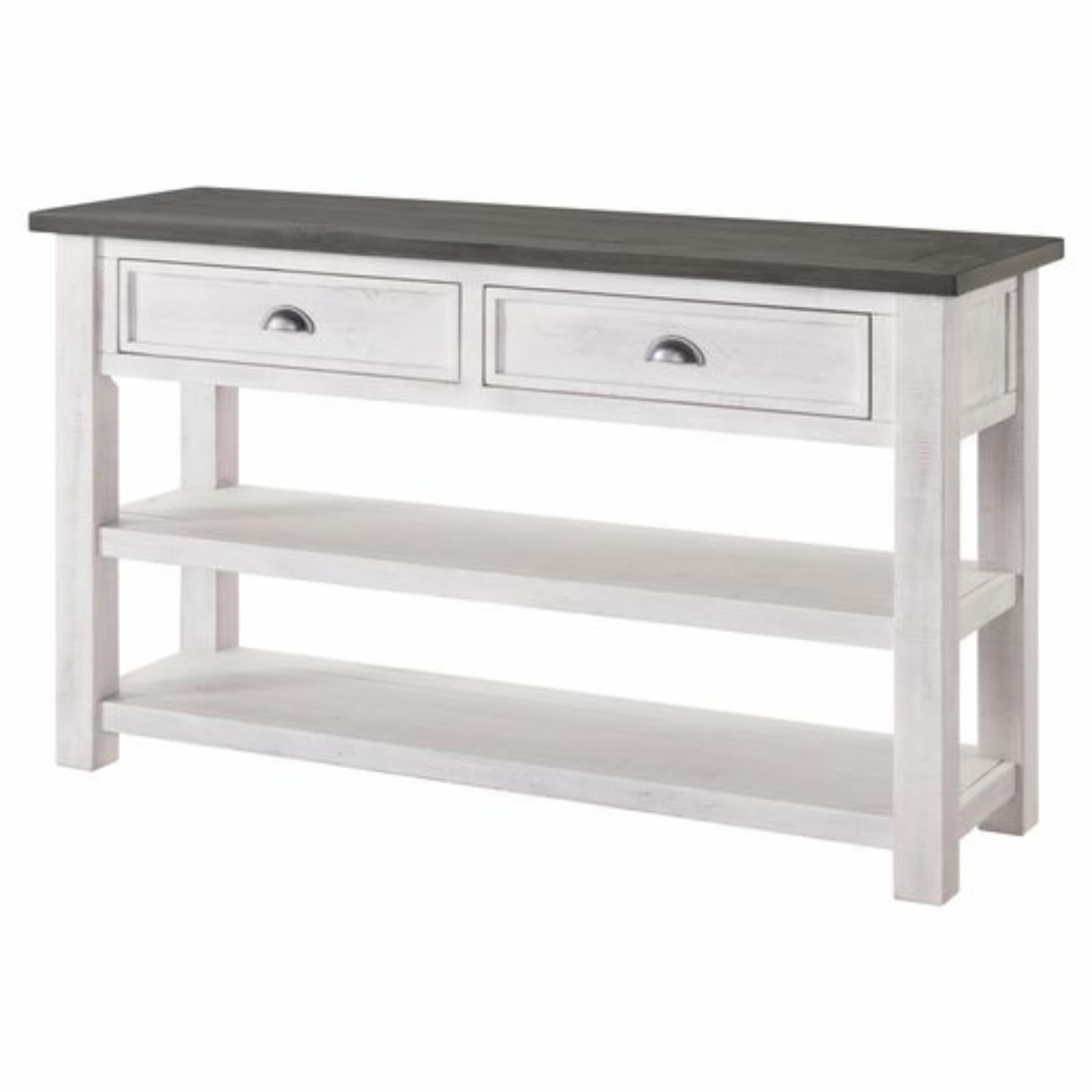 Coastal Farmhouse White and Grey Pine Console Table with Storage