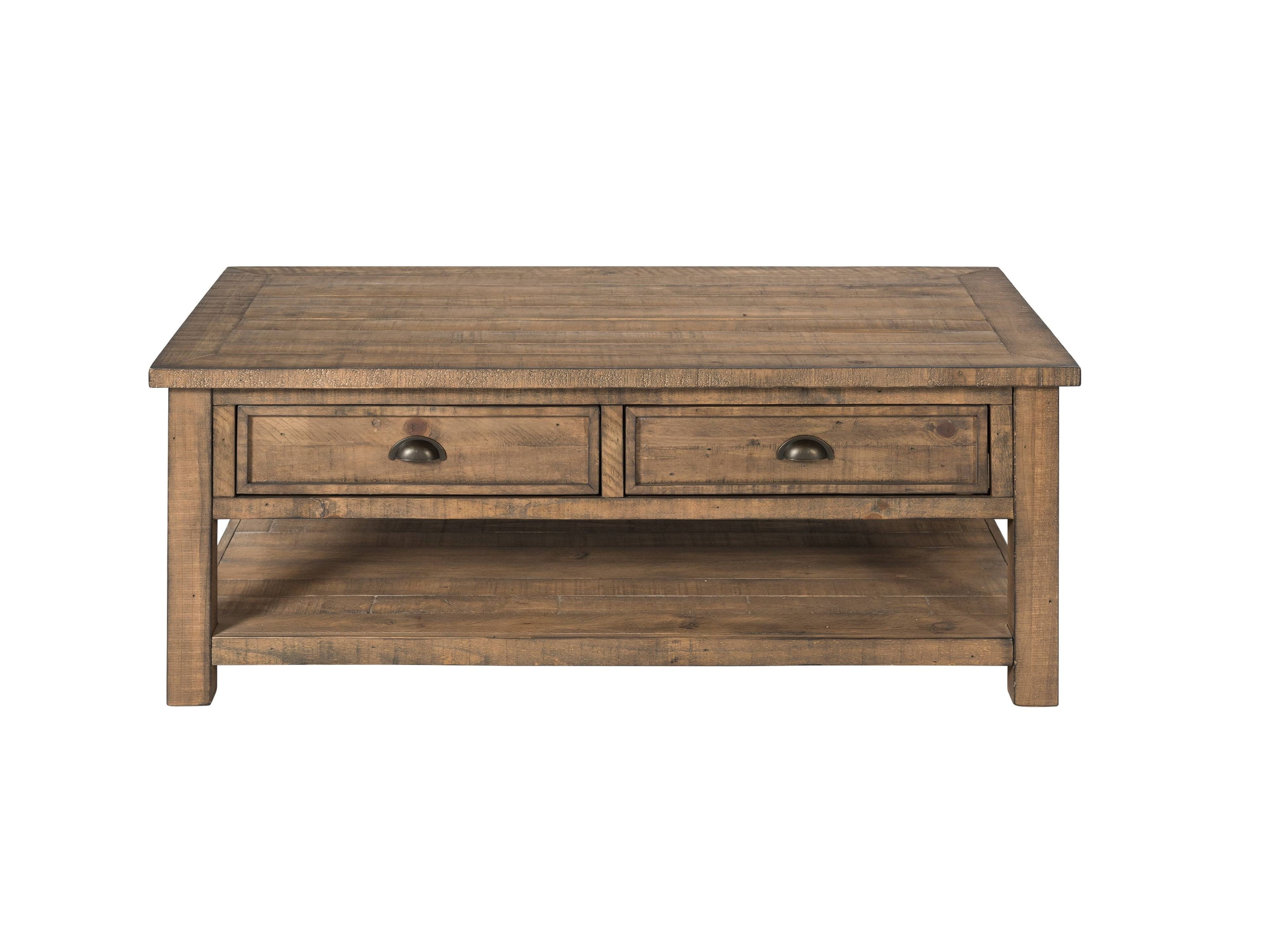 Natural Pine Rectangular Coffee Table with Storage Drawers