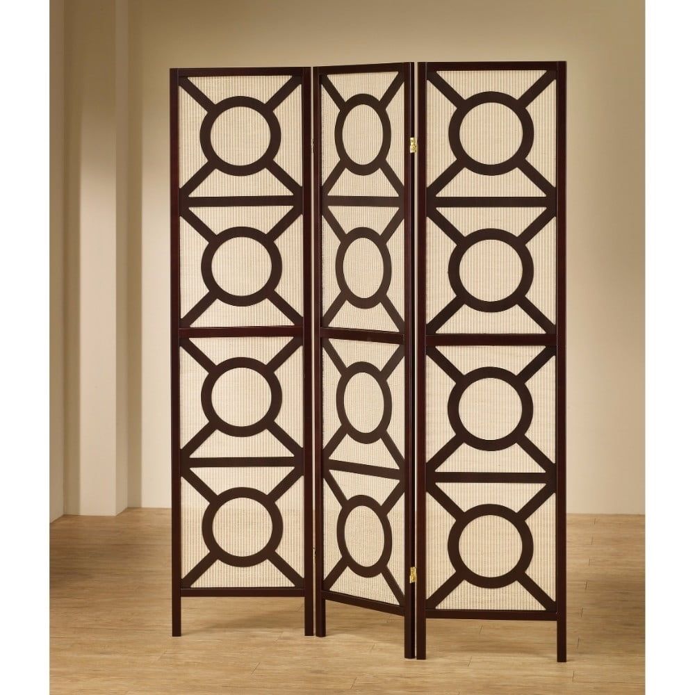 Cappuccino Transitional 3-Panel Folding Screen with Circular Pattern