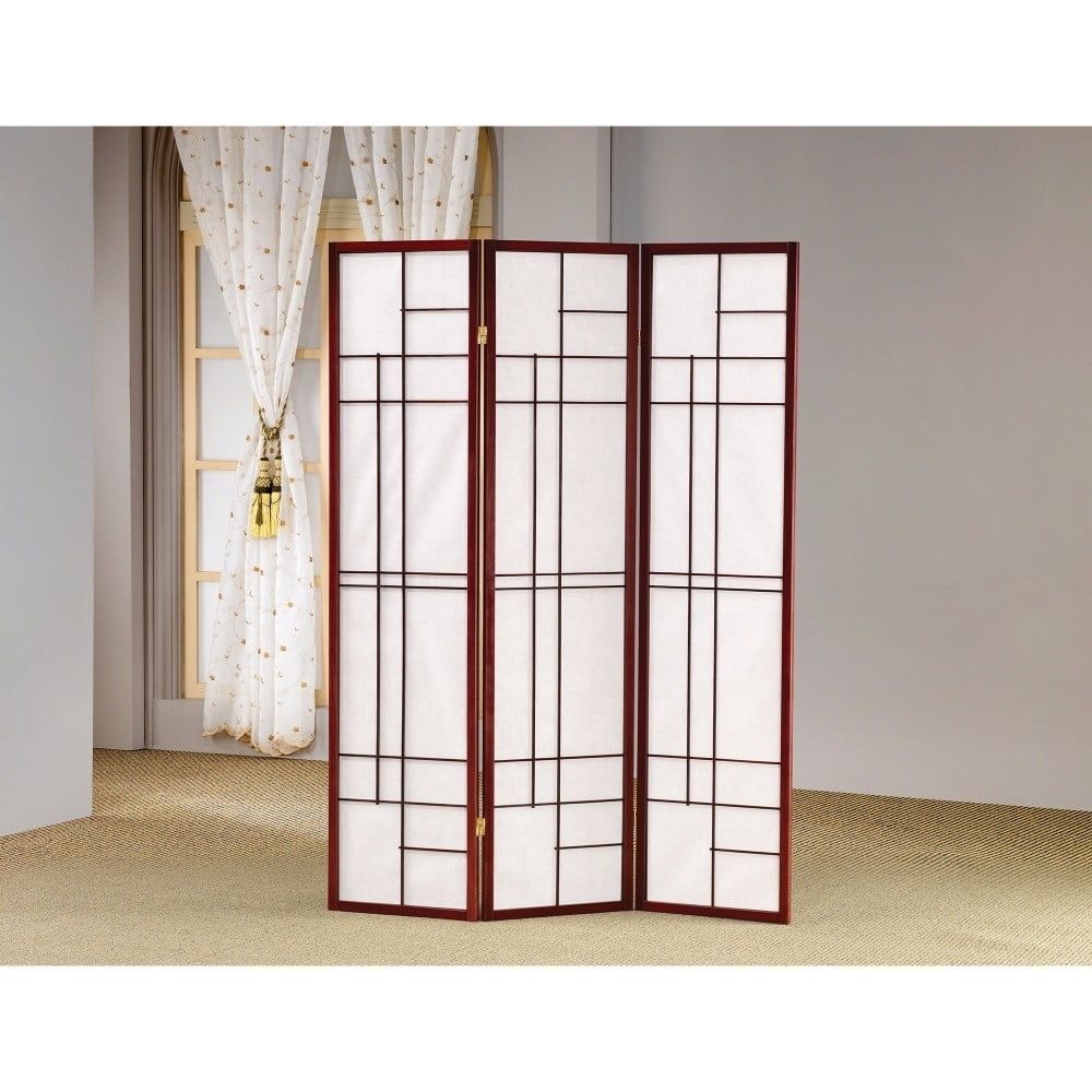 Cherry and White 3-Panel Folding Room Divider