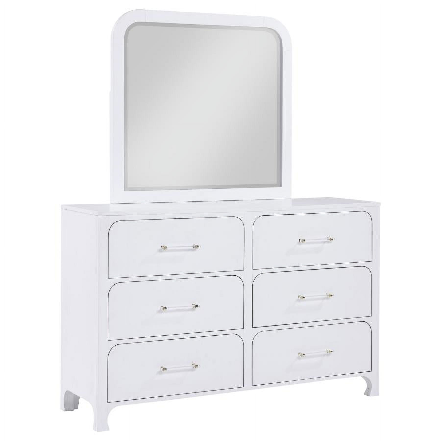 Pearl White 6-Drawer Dresser with Mirror and Felt Lined Drawer