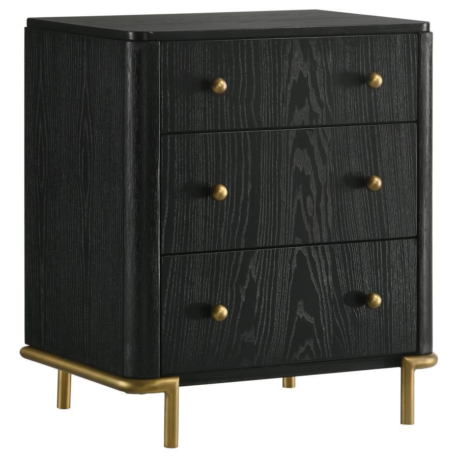 Arini Black 3-Drawer Nightstand with USB Port