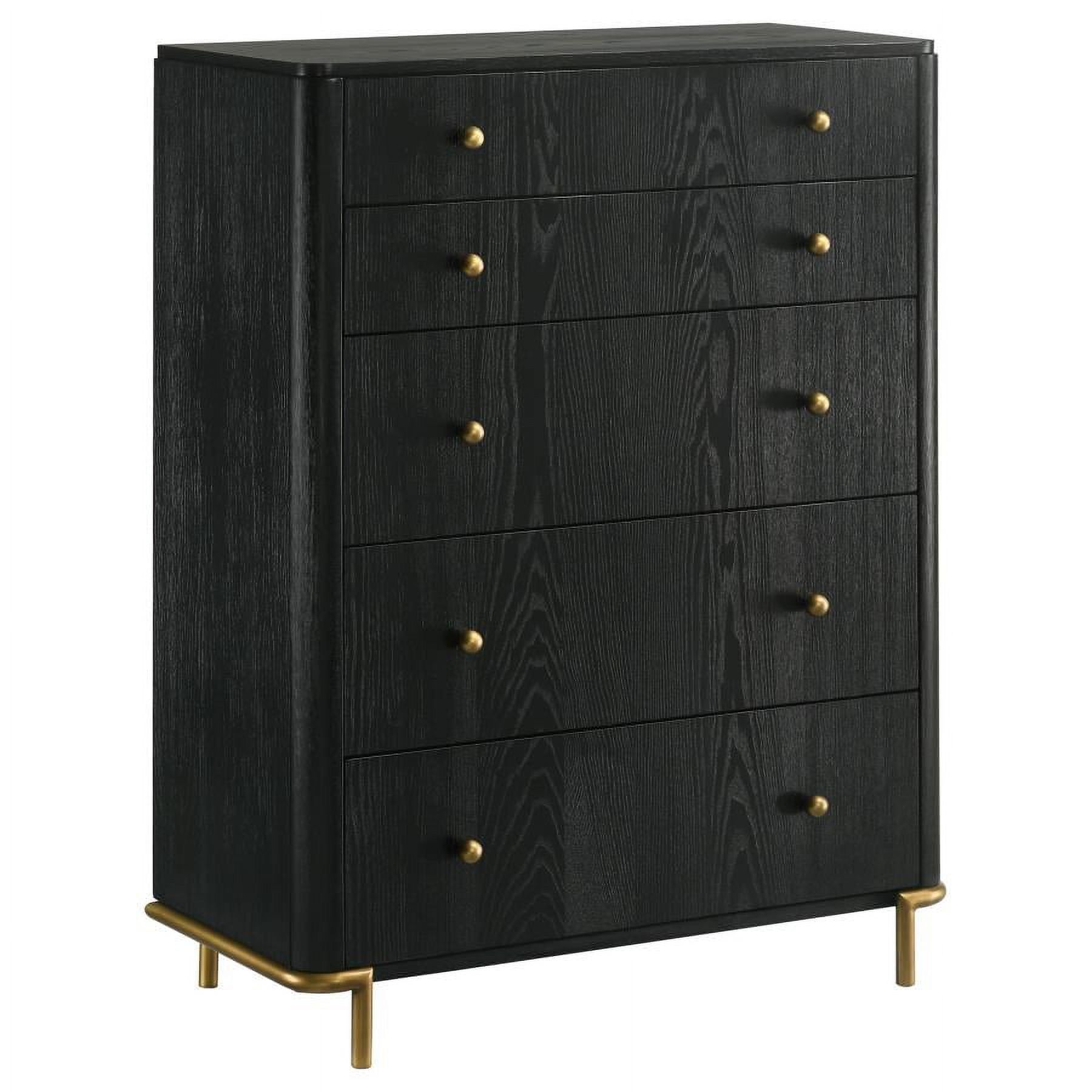 Black 5-Drawer Chest with Gold Knobs and Legs