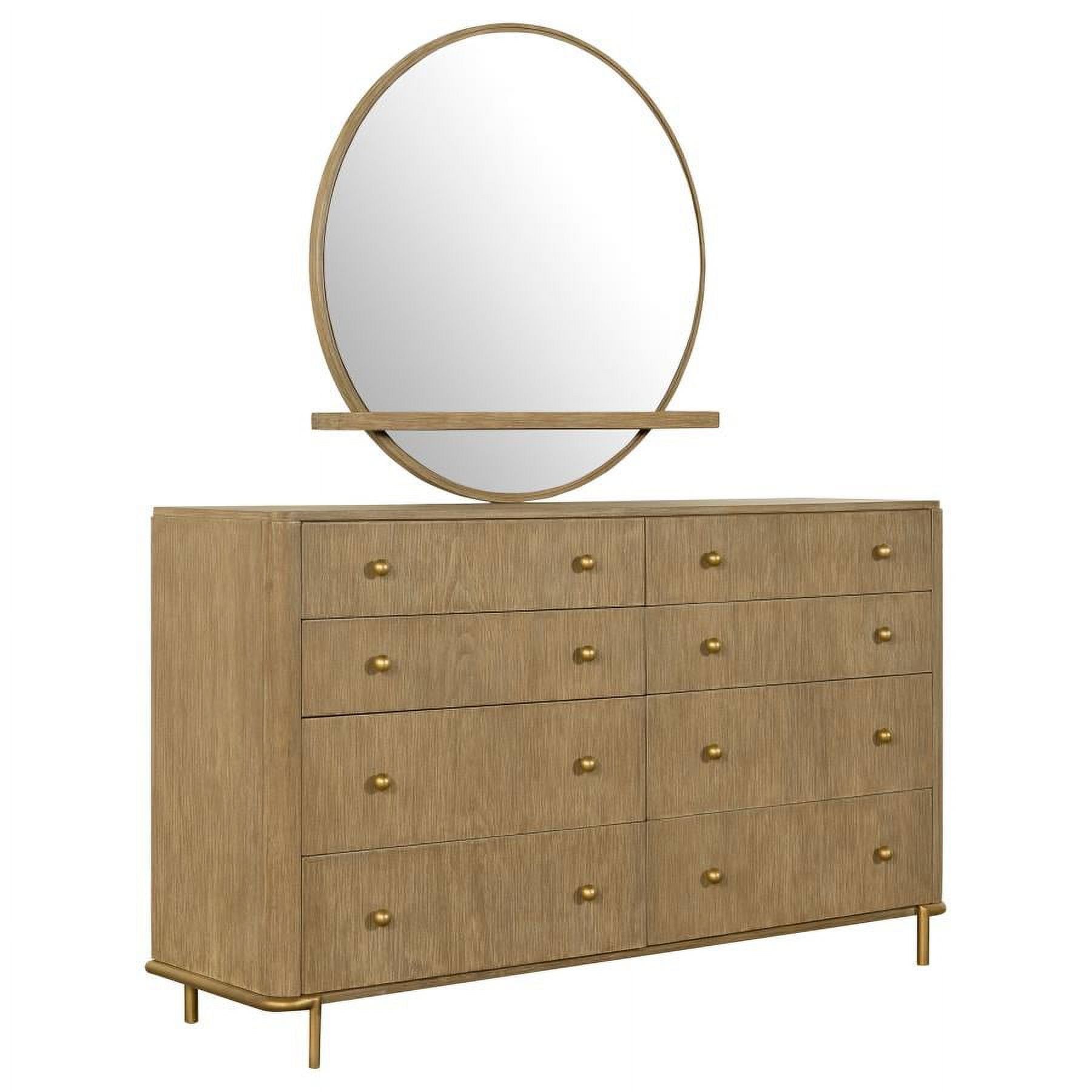 Arini Light Brown Mid-Century 8-Drawer Dresser with Mirror