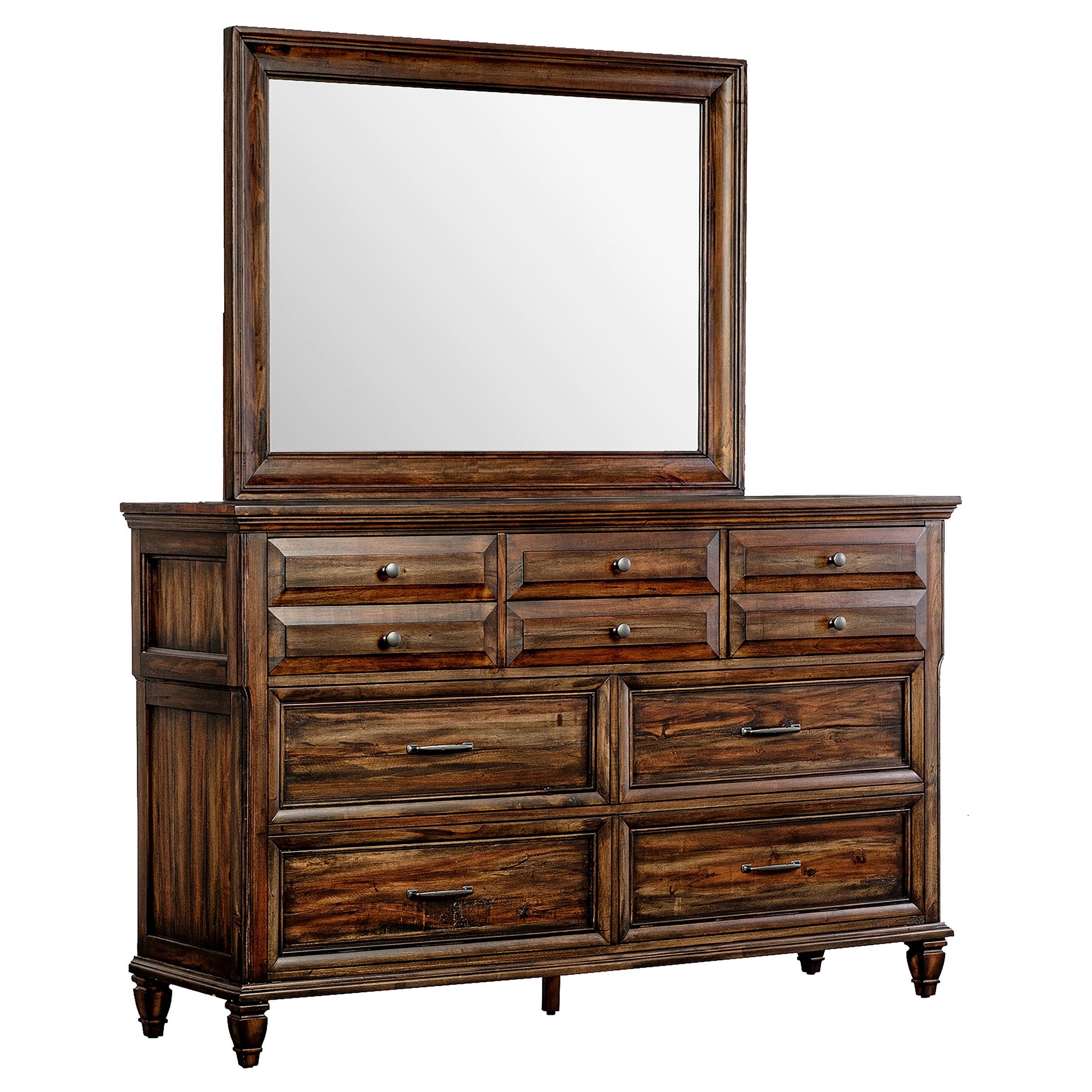 Weathered Burnished Brown 8-Drawer Dresser with Mirror and Felt Lined Drawer