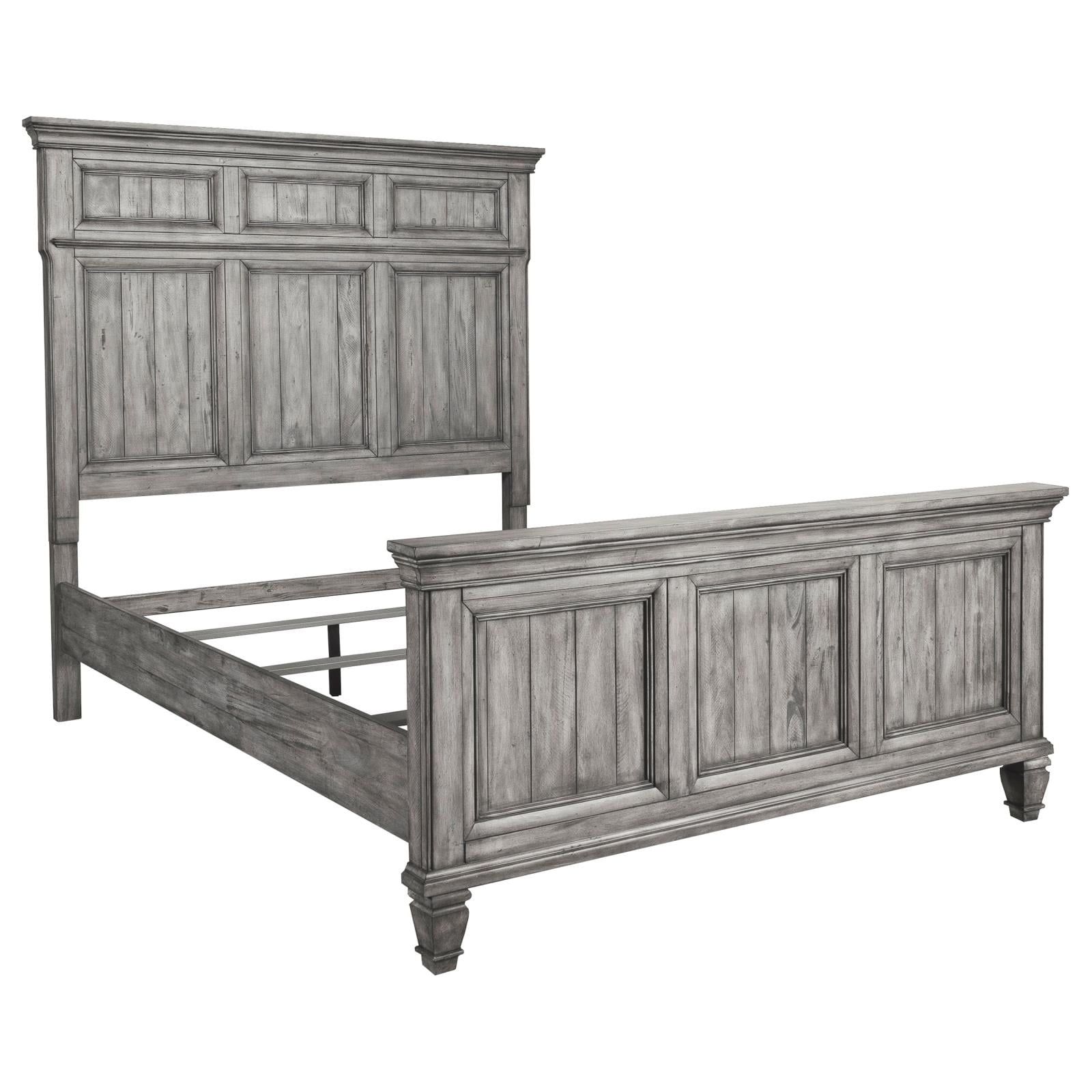 Traditional Eastern King Panel Bed in Weathered Gray with Wood Headboard