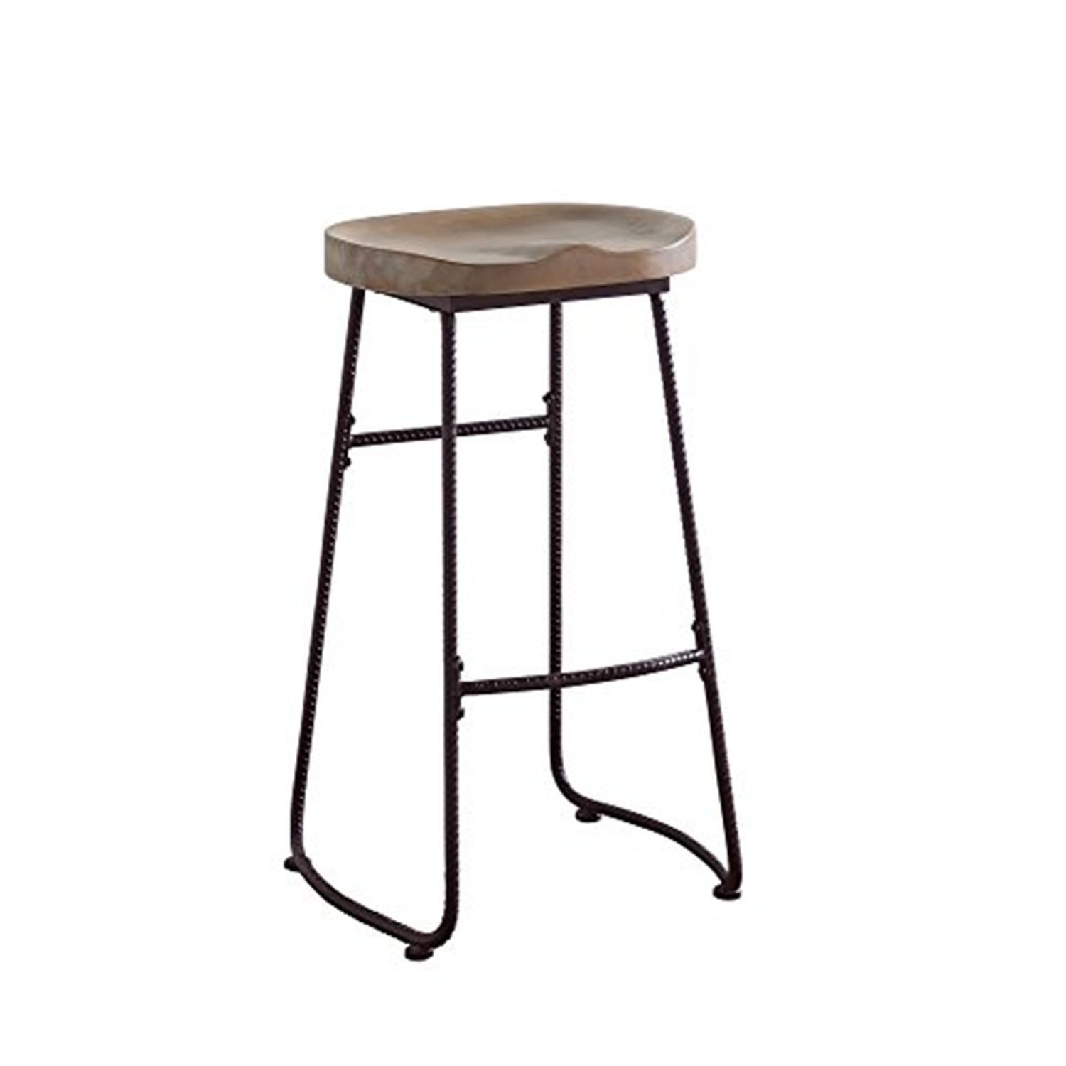 Industrial Saddle Seat Bar Stool in Driftwood and Dark Bronze, 30"