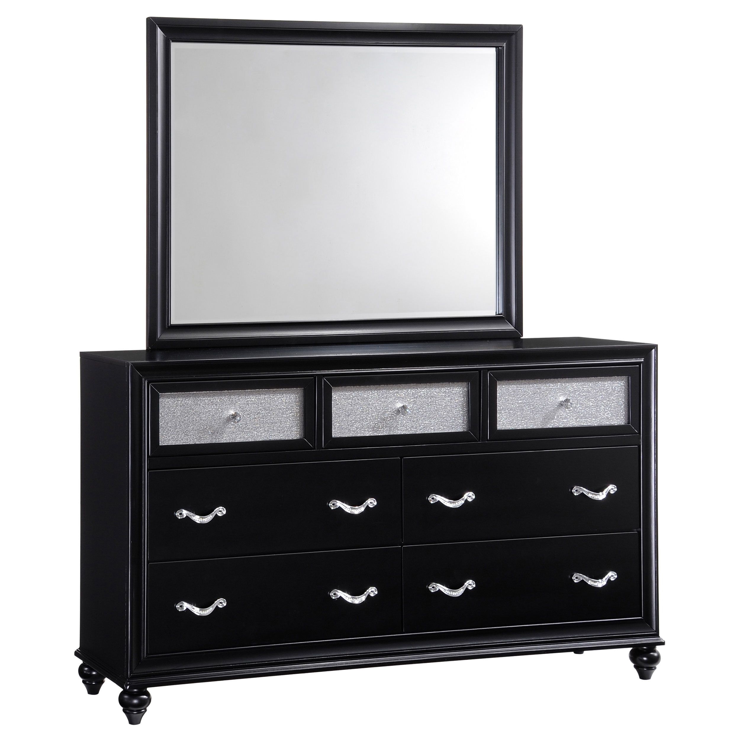 Black Glam 7-Drawer Dresser with Mirror and Felt Lined Drawer