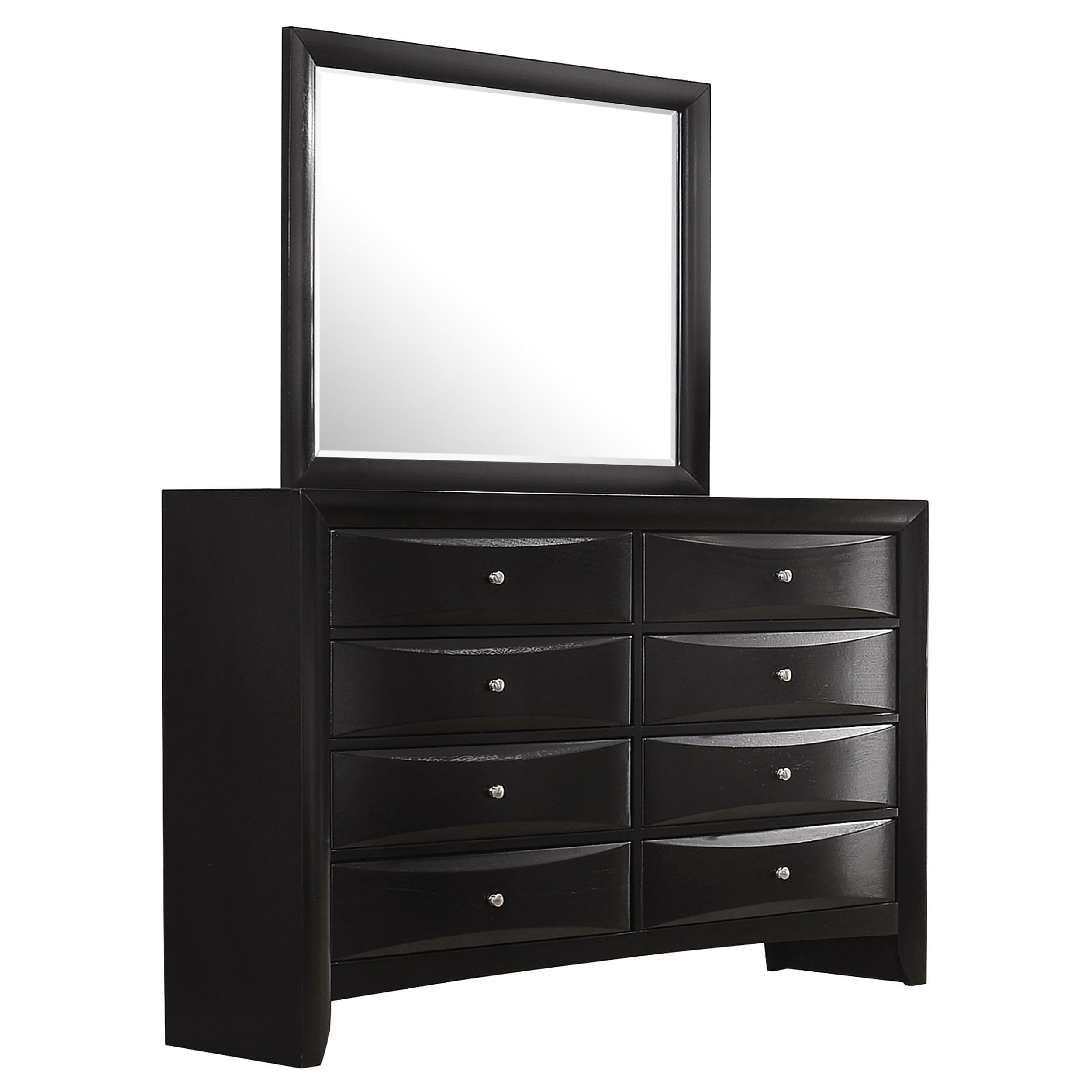 Black Vertical 8-Drawer Dresser with Mirror and Felt Lined Drawer