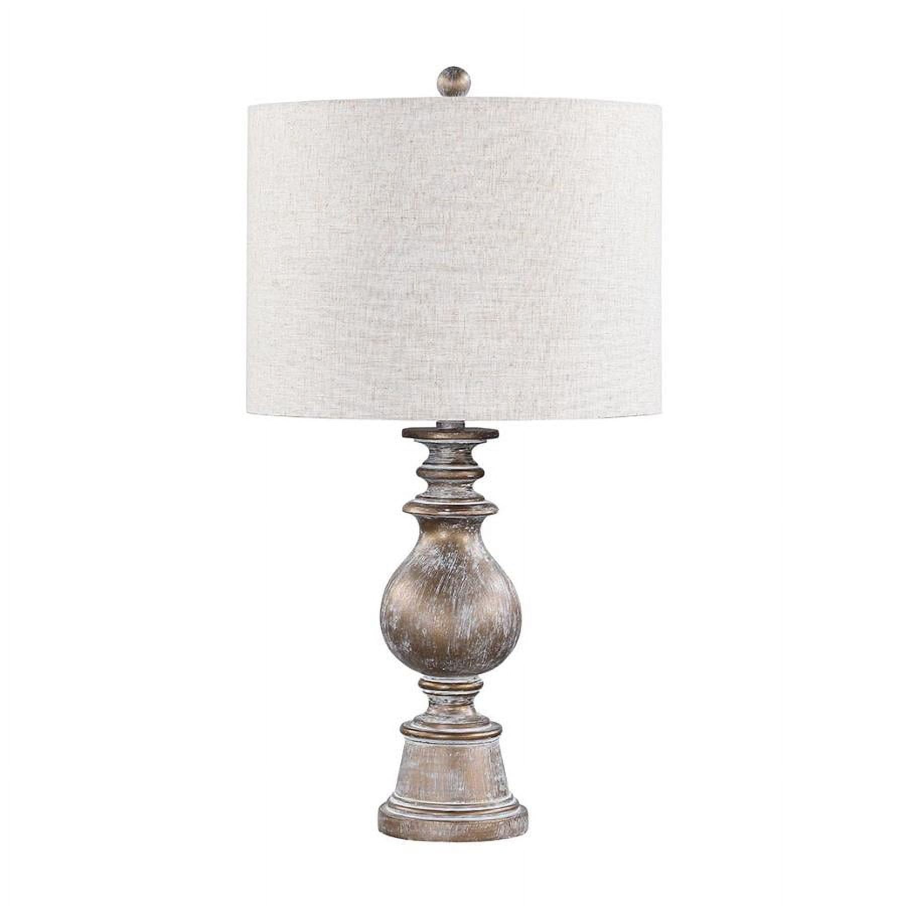 Oatmeal Fabric Drum Shade Table Lamp with Antique Gold Base