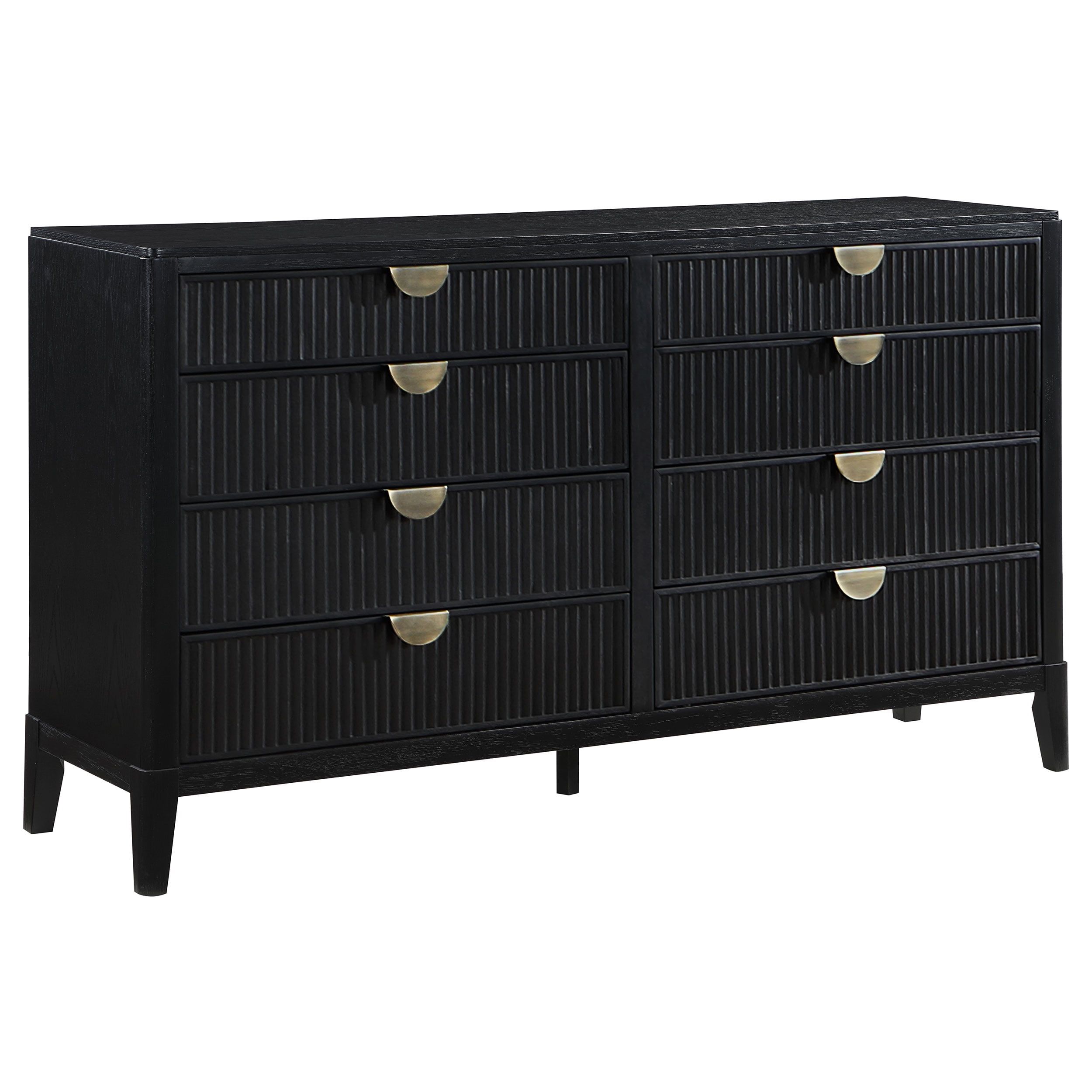 Black Oak Veneer 8-Drawer Dresser with Golden Pulls