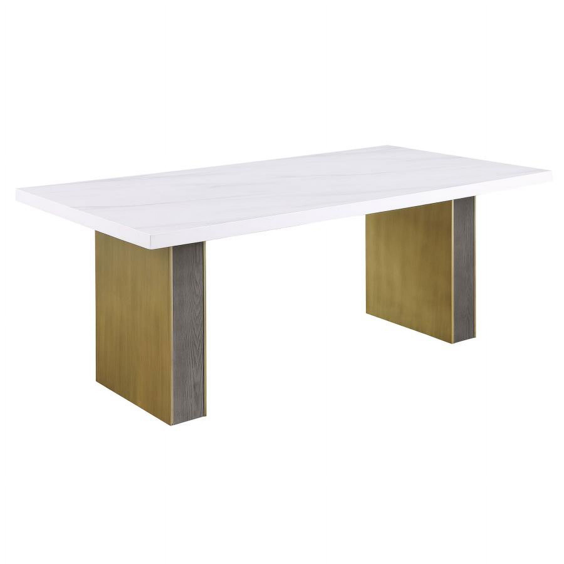 Carla Rectangular White and Gold Marble Top Dining Table