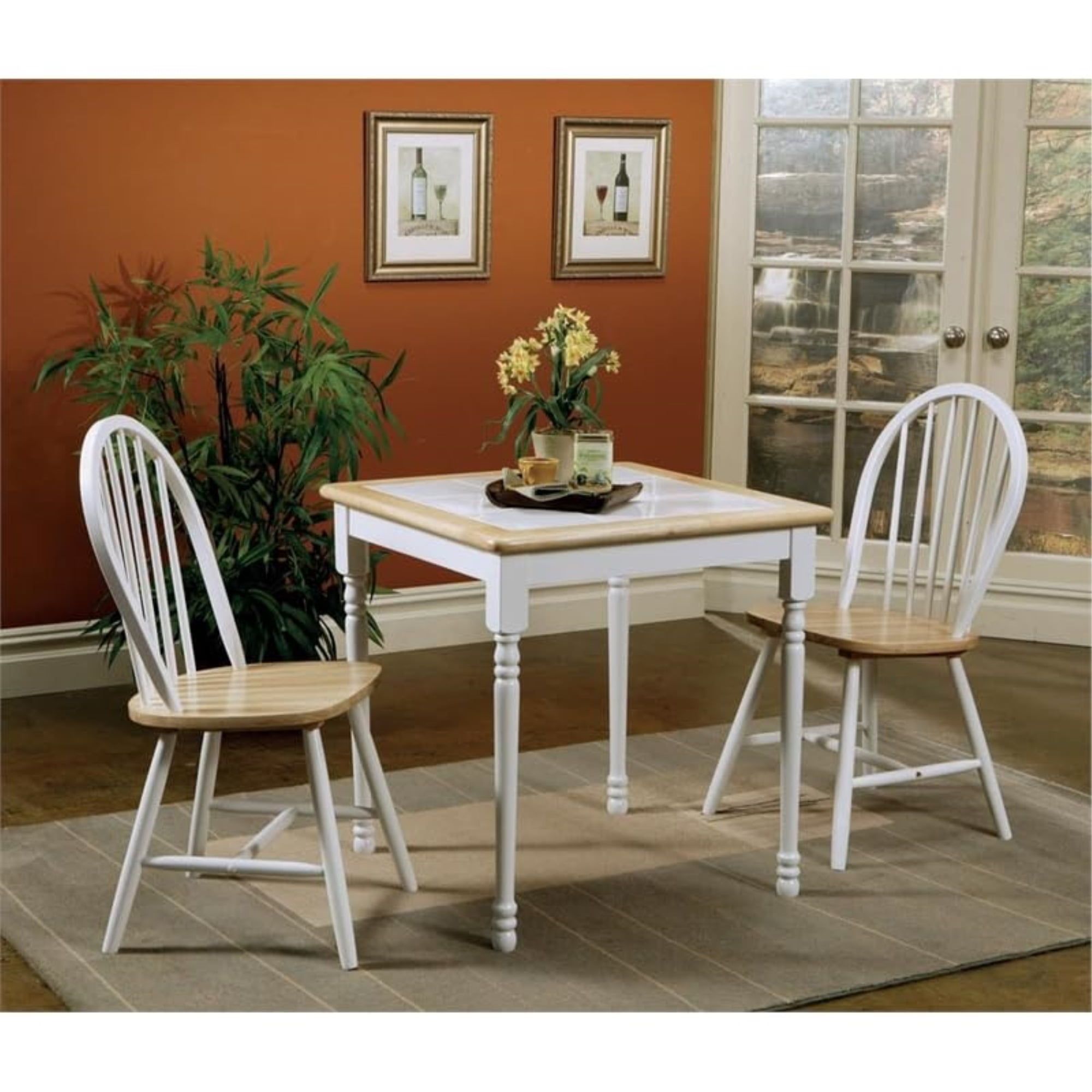 Natural Brown and White 5-Piece Square Dining Set with Spindle Back Chairs