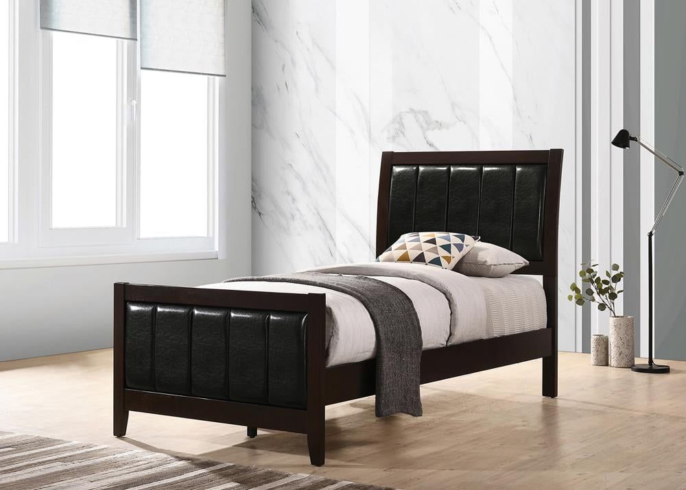 Carlton Cappuccino and Black Twin Upholstered 4-Piece Bedroom Set
