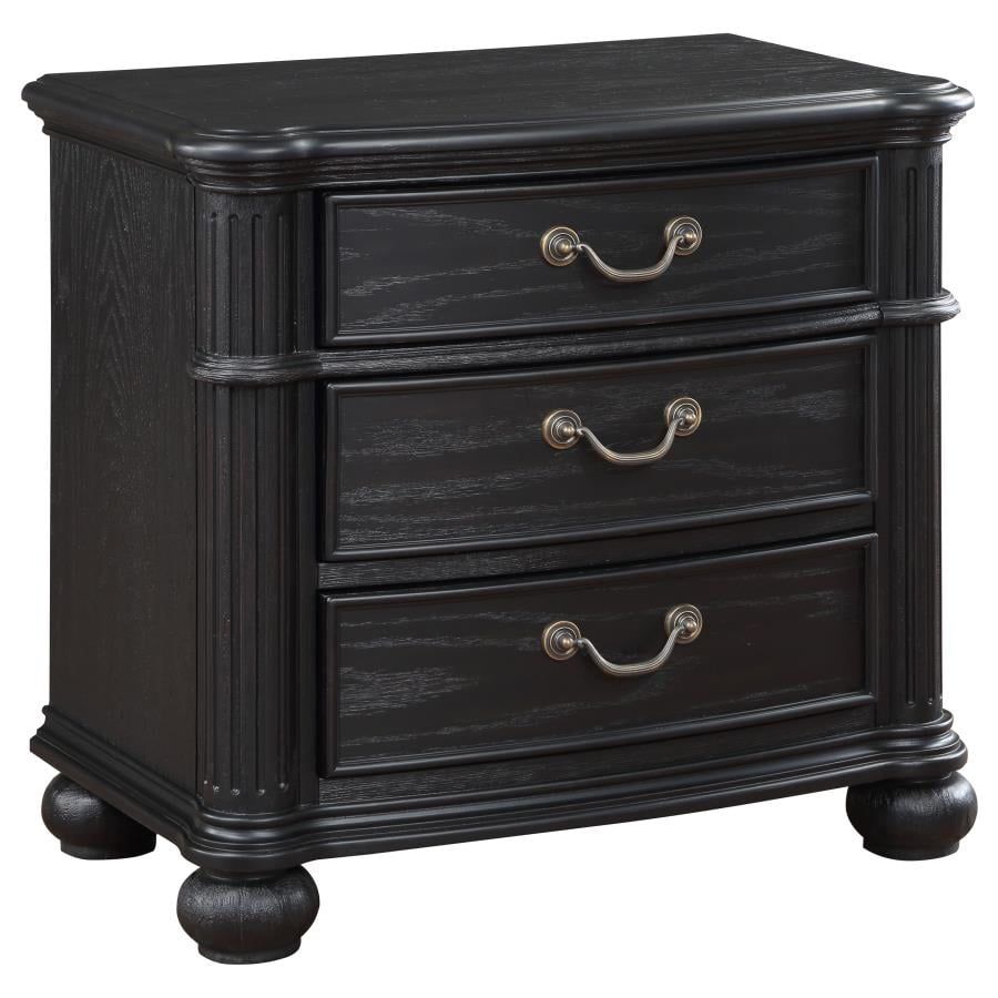 Celina Black 3-Drawer Traditional Nightstand