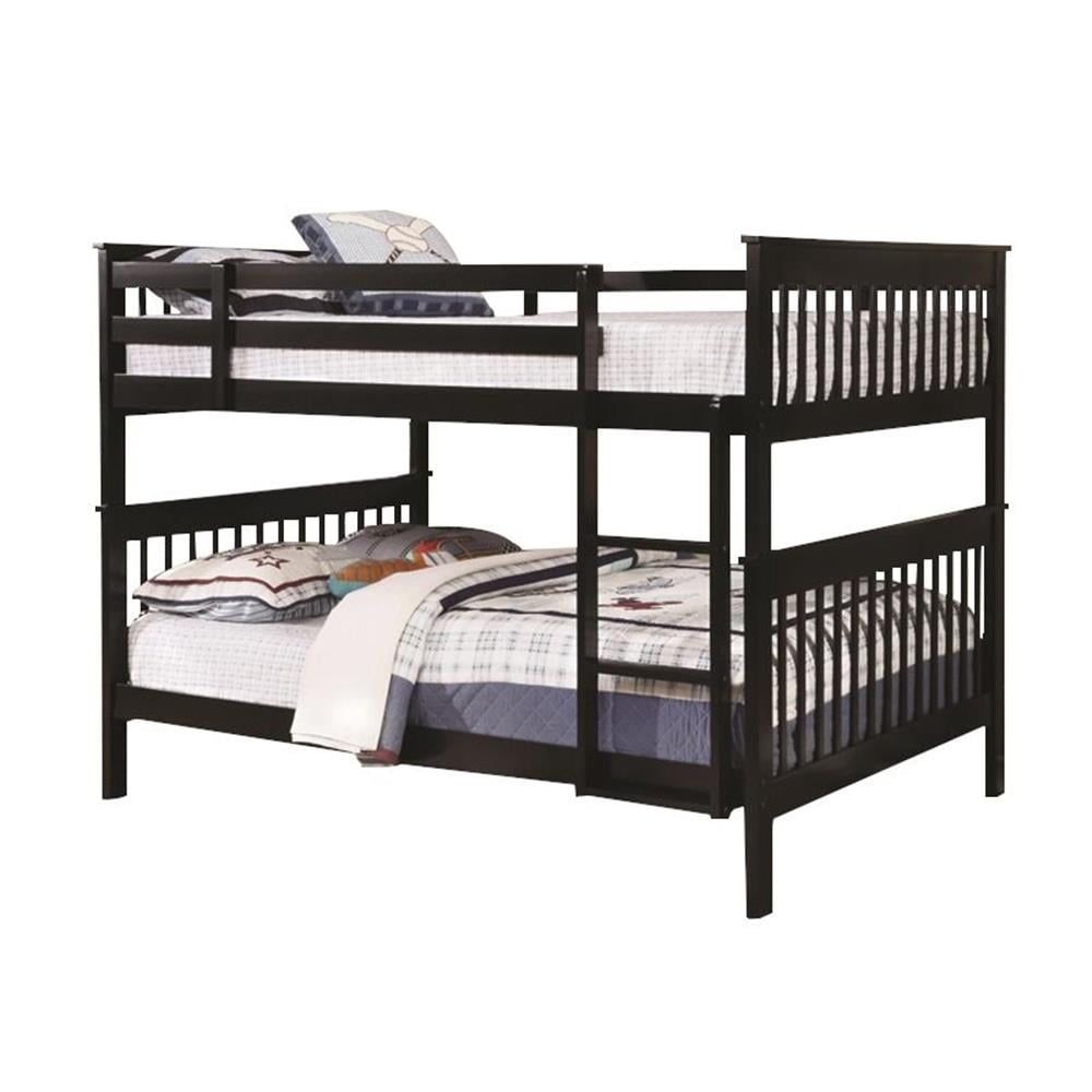 Black Full Over Full Pine Wood Bunk Bed with Slats