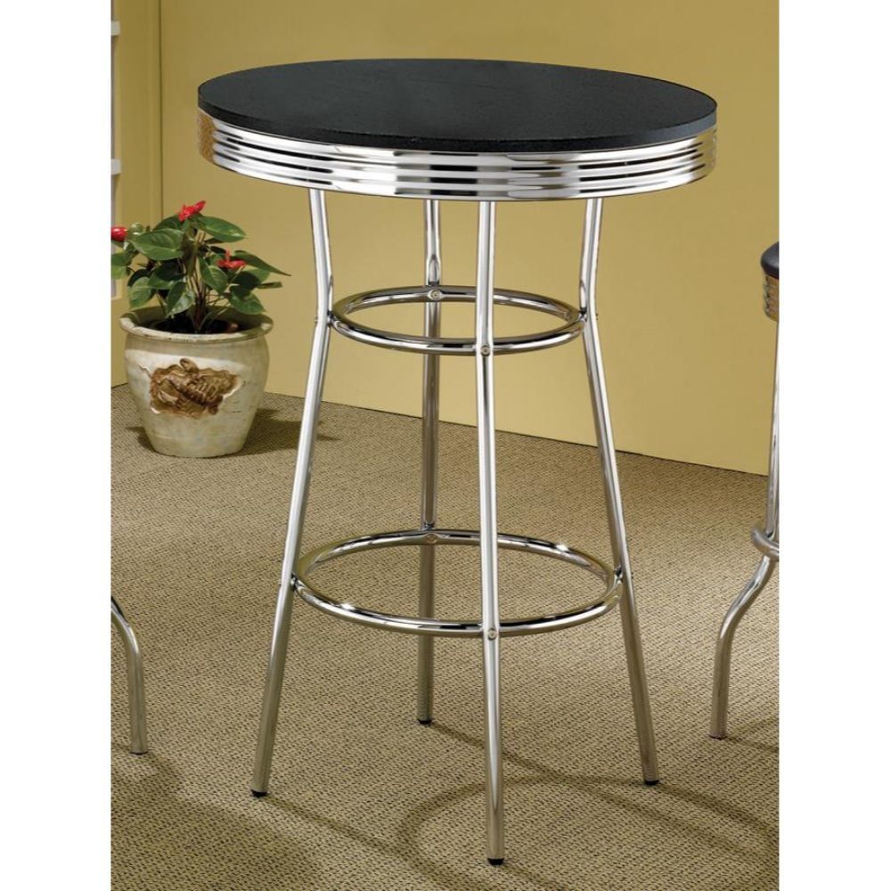 Retro Round Black & Chrome Soda Fountain Bar Table