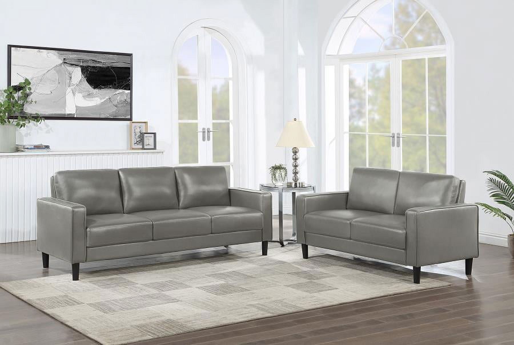 Gray Faux Leather Modern Sofa and Loveseat Set