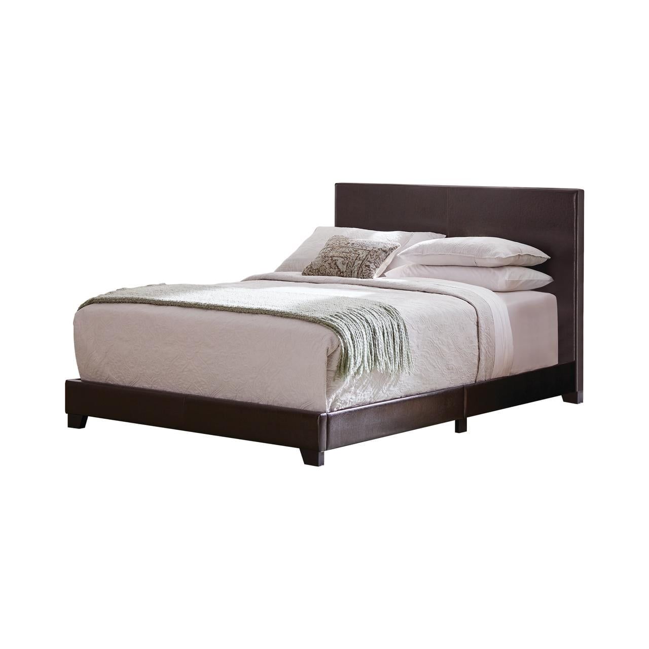 Modern Full-Size Brown Faux Leather Upholstered Bed with Headboard