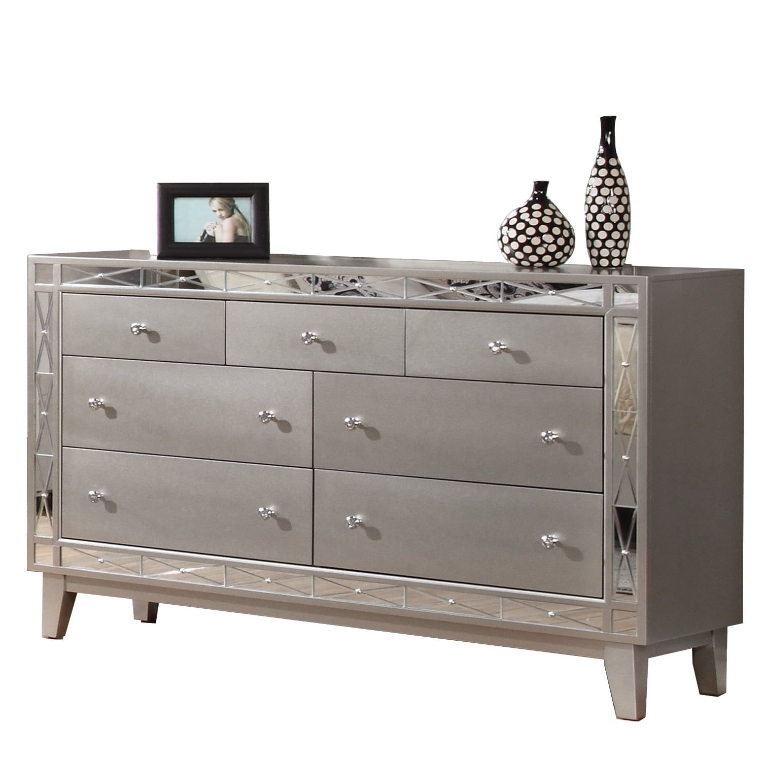 Leighton Metallic Mercury 7-Drawer Dresser with Etched Mirror Panels